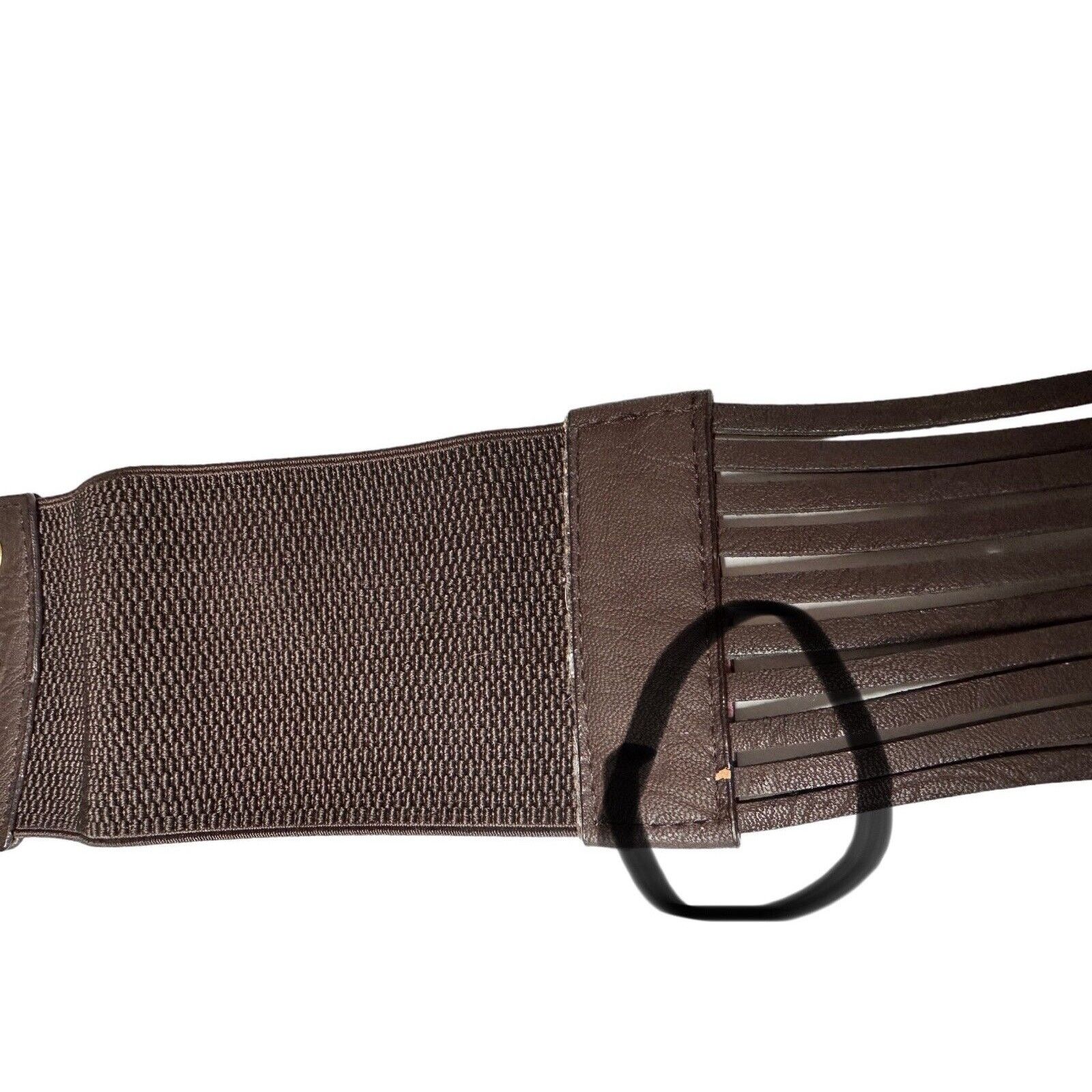 Other ANGIE Wide Brown Beaded Faux Leather Elastic Stretch Belt Size ONE SIZE - 5 Thumbnail