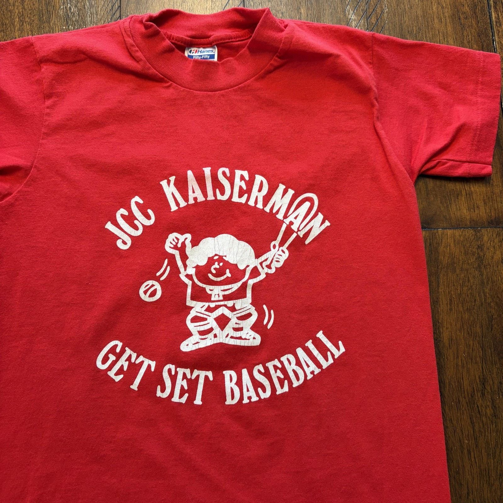 Hanes Vtg JCC Kaiserman Get Set Baseball Shirt Youth 10-12 Hanes Size US XXS / EU 40 - 3 Thumbnail