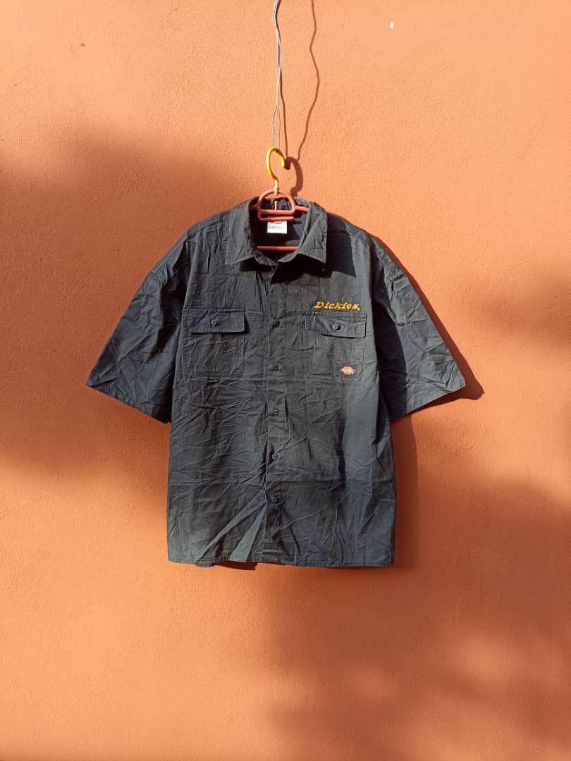 image of Dickies Work Shirt Button Up in Blue Black, Men's (Size Large)