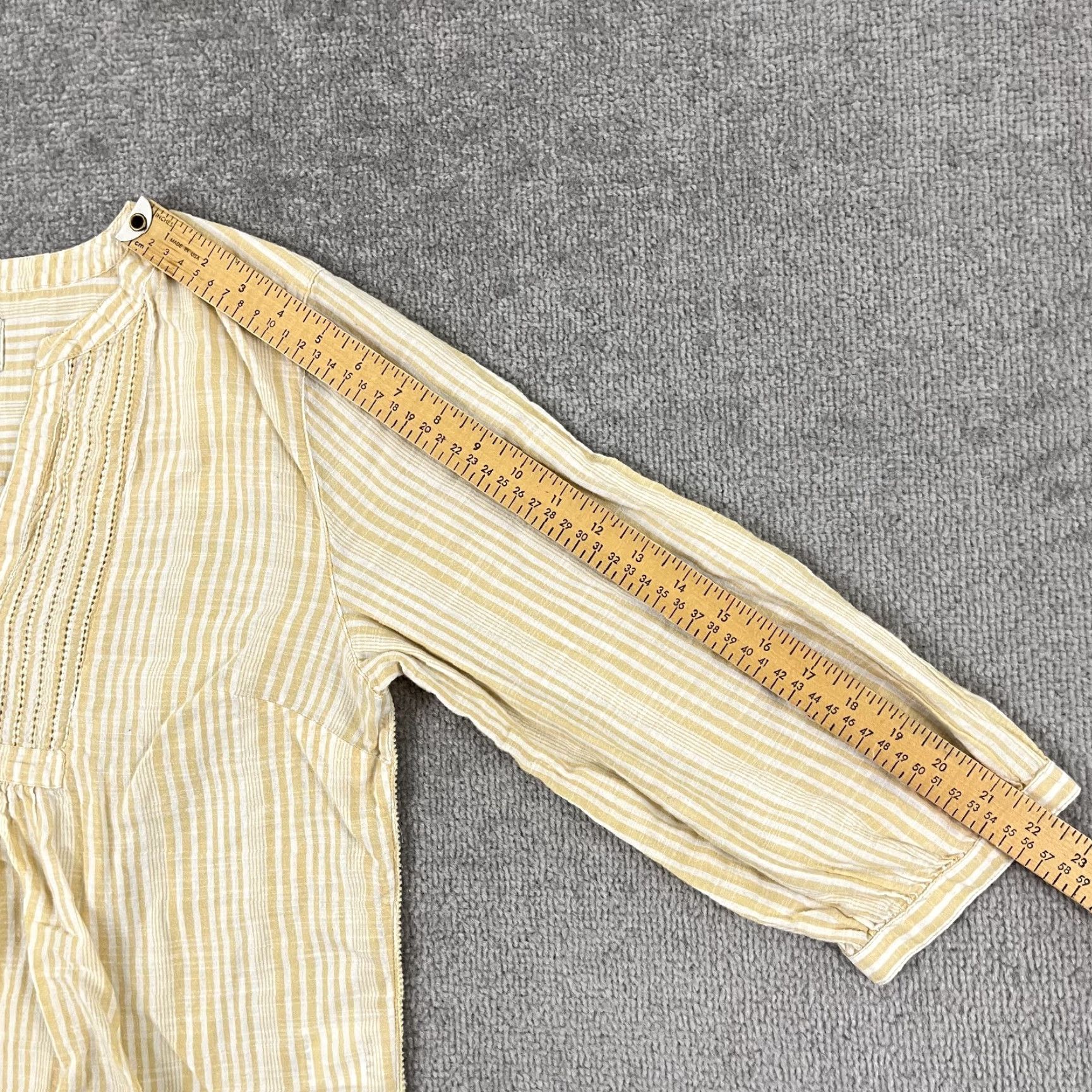 Vintage Wrap London Blouse Top Womens UK 14 / US 10 Yellow White Striped Beachy Minimal 3/4 Sleeve Casual Shirt Womens Regular Size Yellow Size L / US 10 / IT 46 - 6 Thumbnail