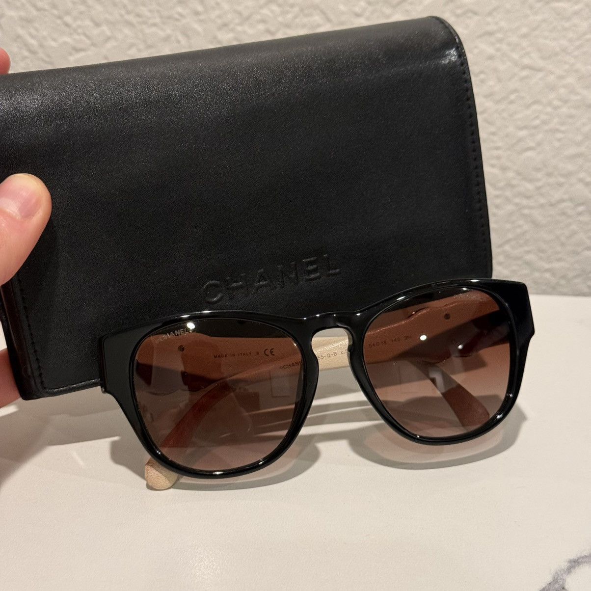 Chanel Chanel 5455-Q-B Black Acetate & Beige Leather Sunglasses Size ONE SIZE - 17 Thumbnail