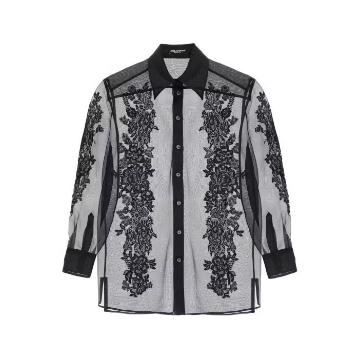 image of Dolce Gabbana O1S22I1N0424 Organza Lace Shirt In Black, Women's (Size Large)