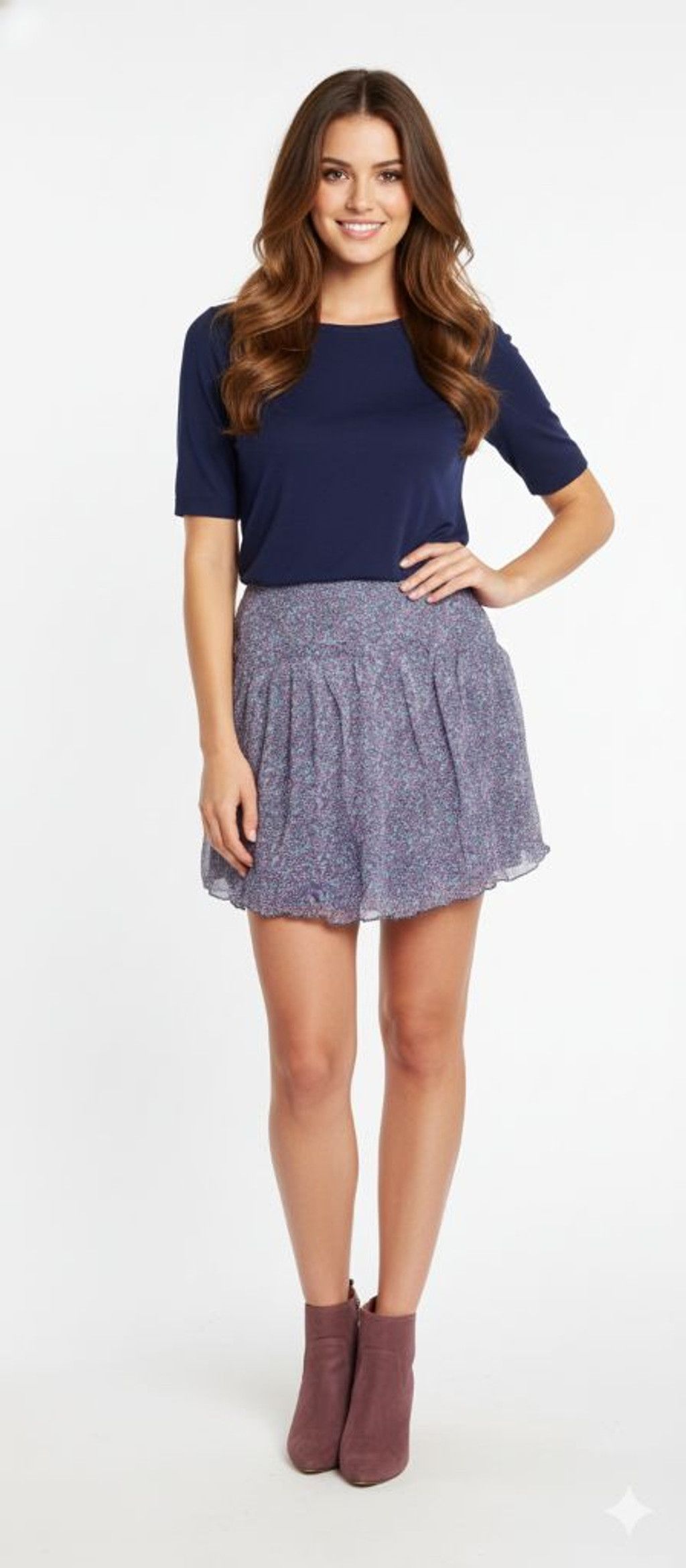 Express Express Purple & Blue Floral Silk Bubble Mini Skirt Size 10 Size 32" / US 10 / IT 46 - 1 Thumbnail