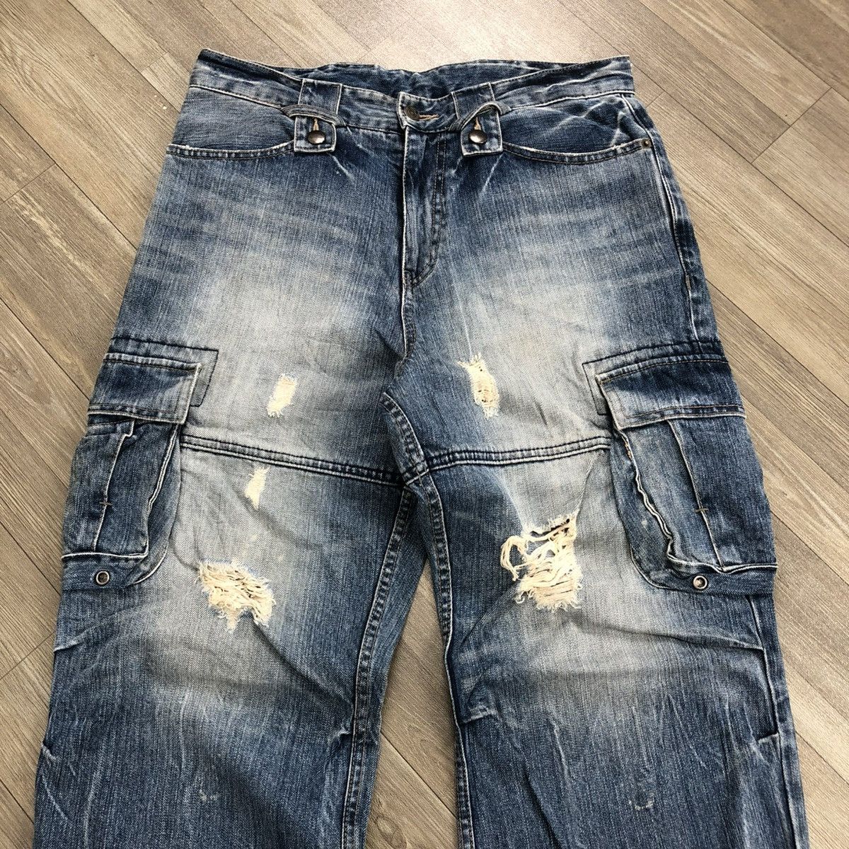 PPFM 2000s PPFM Distressed Lgb Bondage Multipocket Cargo Jeans Size US 31 - 2 Thumbnail