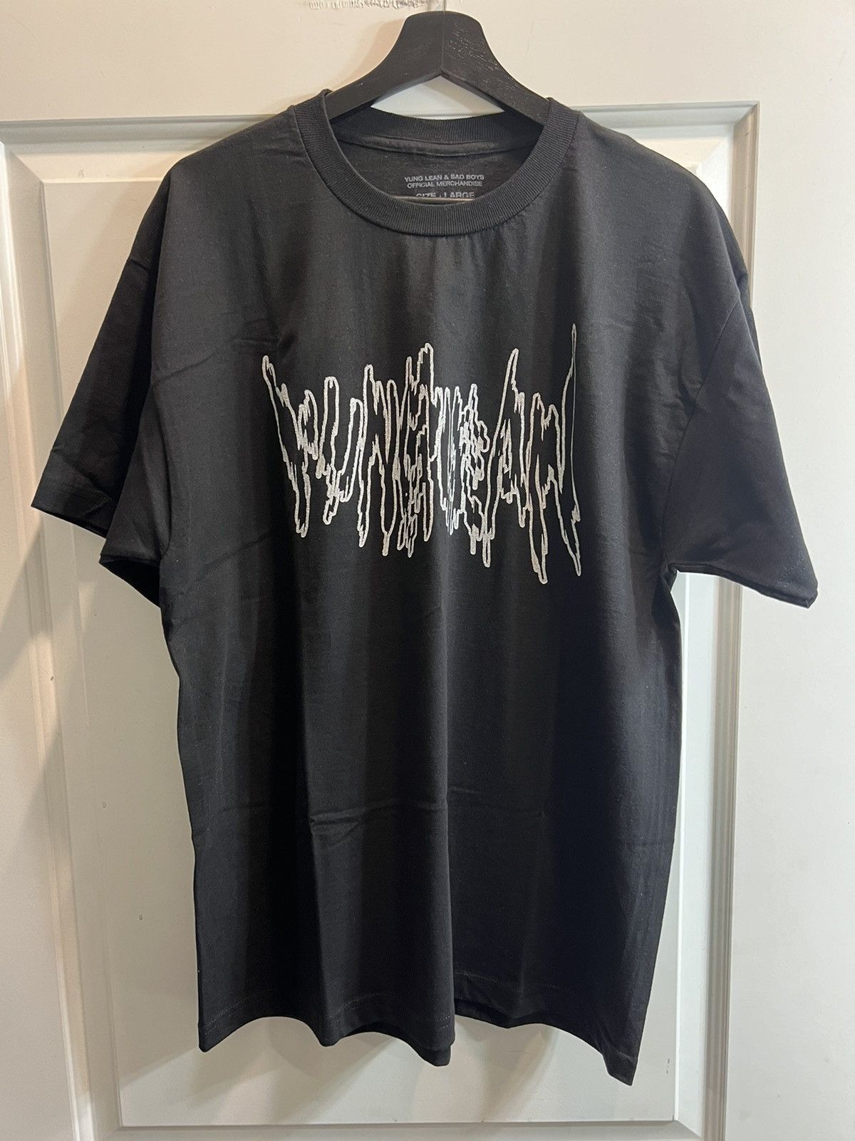 image of Drain Gang x Yung Lean Metal Logo Glitter Tee in Black, Men's (Size Large)