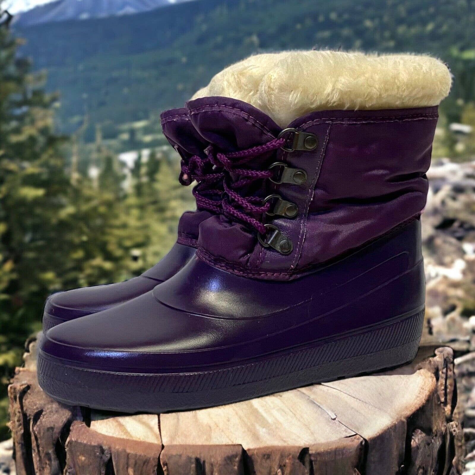 Vintage Vintage Sorel Purple Fur Lined Rubber Winter Rain Snow Boots Size US 5 / IT 35 - 1 Preview