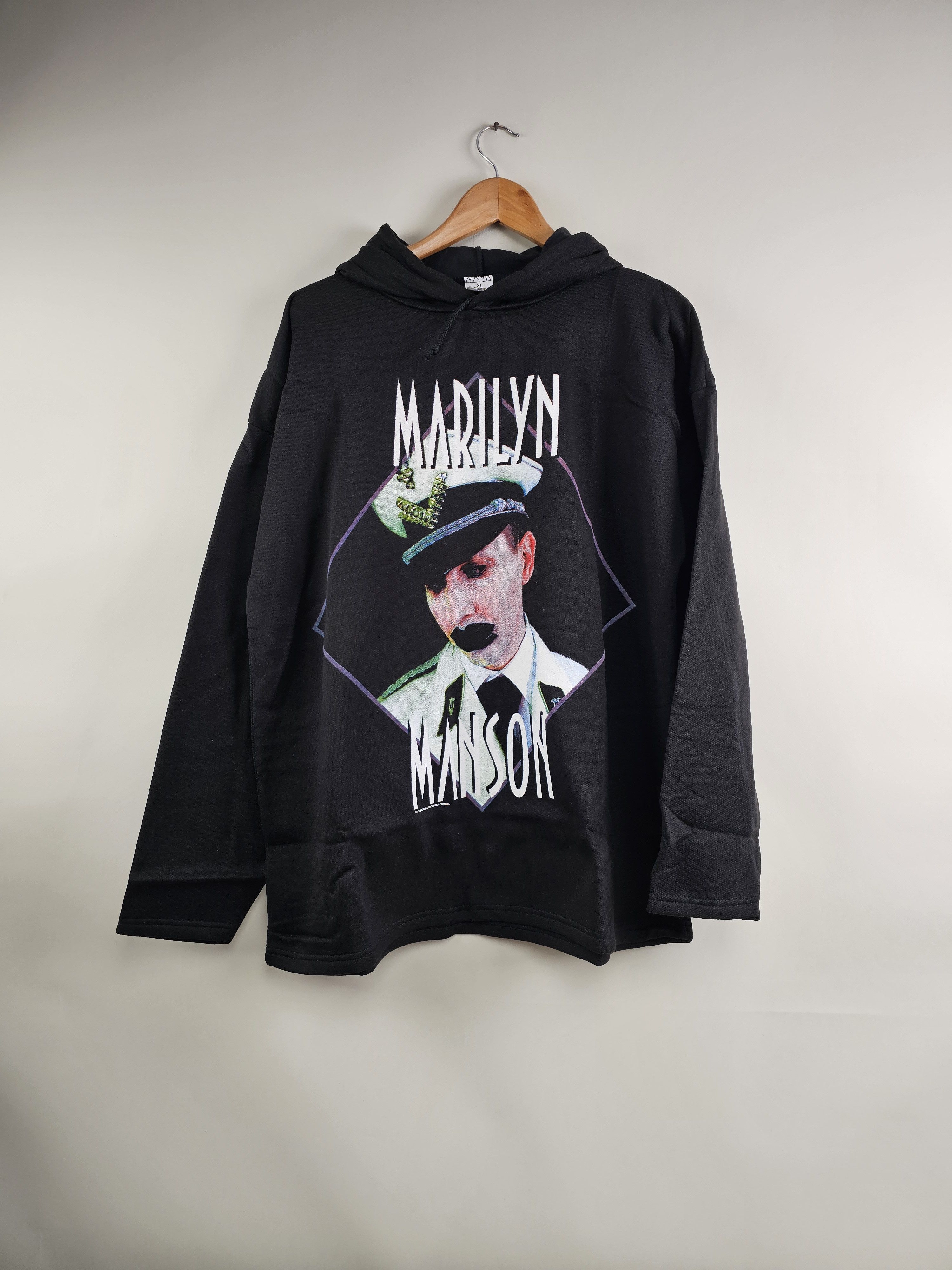 image of Band Tees x Marilyn Manson 2003 Marilyn Manson Police Hoodie XL 23.5" 29" in Black, Men's