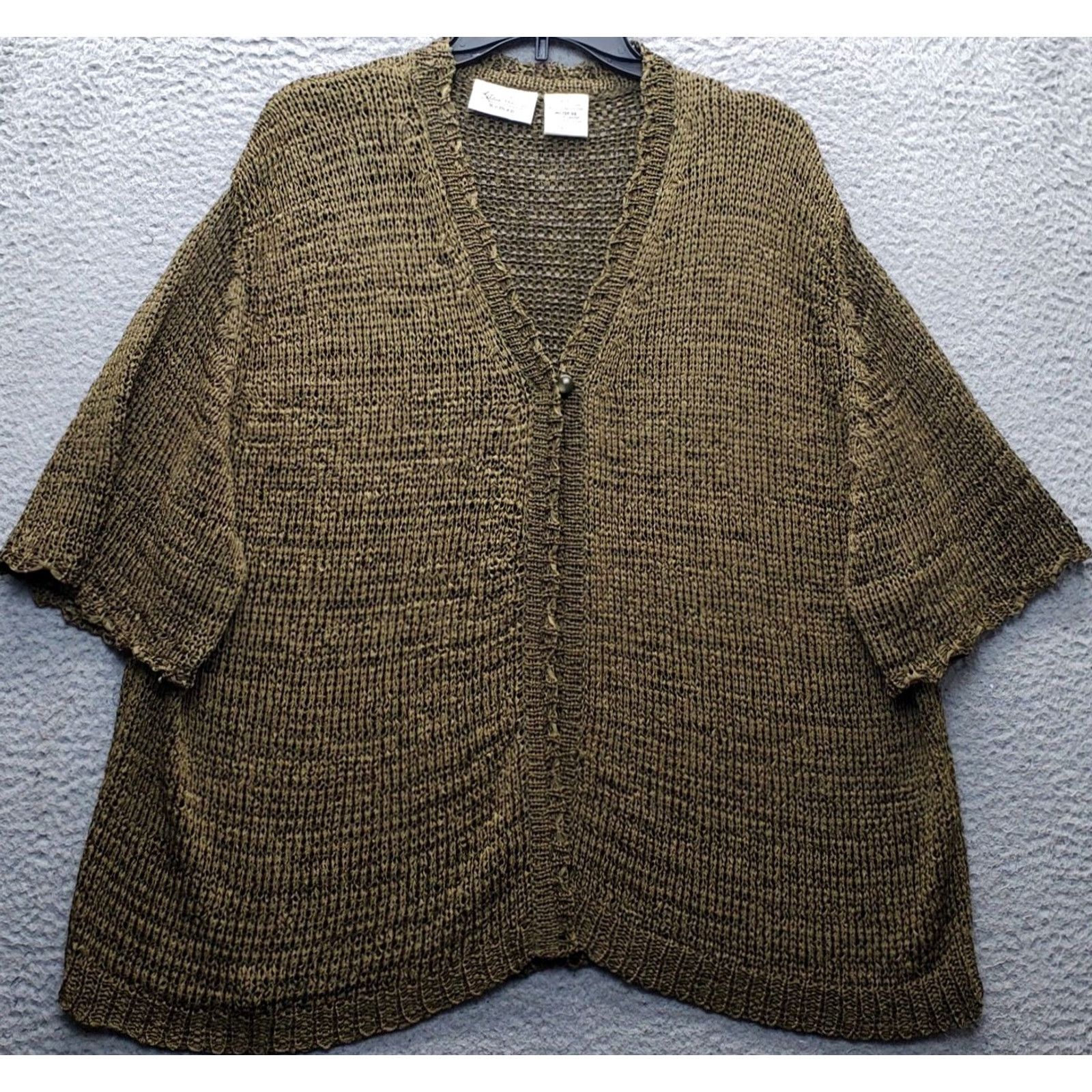 Lee Kathie Lee Cardigan Sweater Women 26W Green Casual Open Knit Short Sleeve V-Neck Shirt Ladies 26W Green Casual Knit Cardigan Size 4XL / US 24-26 - 2 Thumbnail