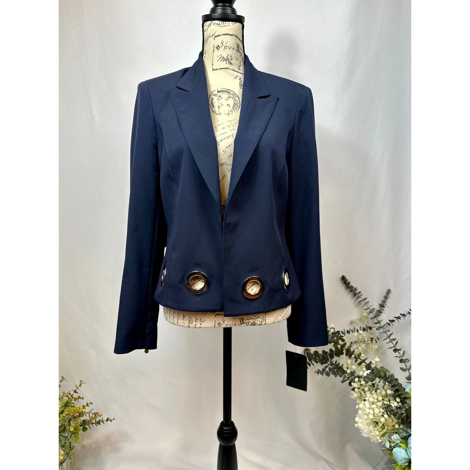 Other Vex Colley Blazer Silver-tone Grommet Details Navy 8 Size M / US 6-8 / IT 42-44 - 7 Thumbnail