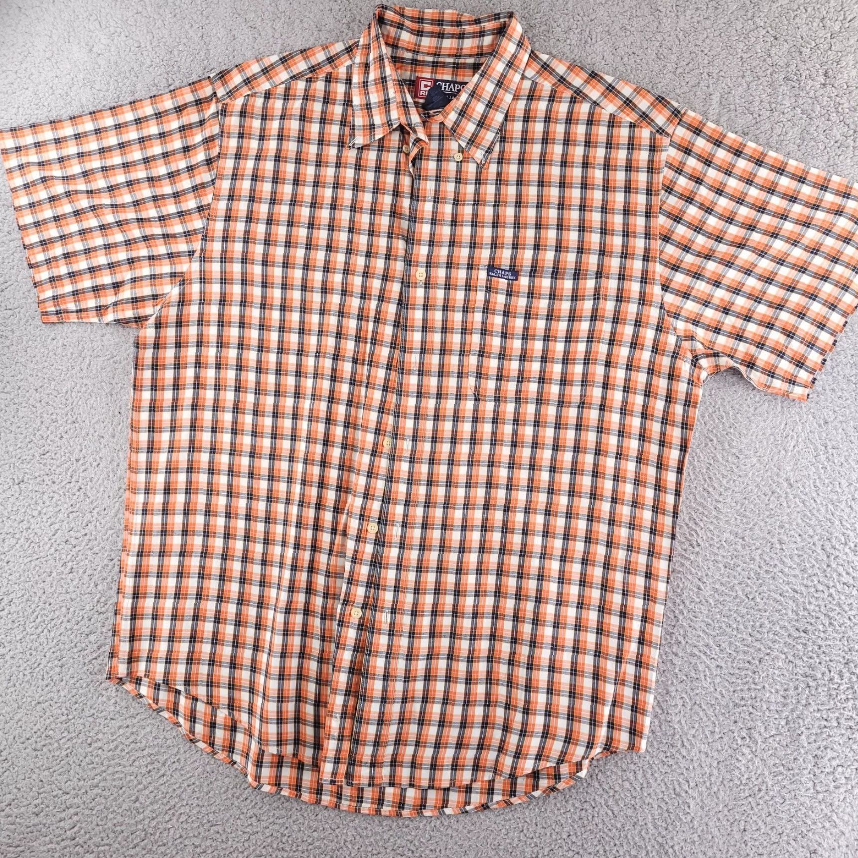 Chaps Chaps Shirt Mens XL Orange Check Short Sleeve Button Up Ralph Lauren Size US XL / EU 56 / 4 - 2 Thumbnail
