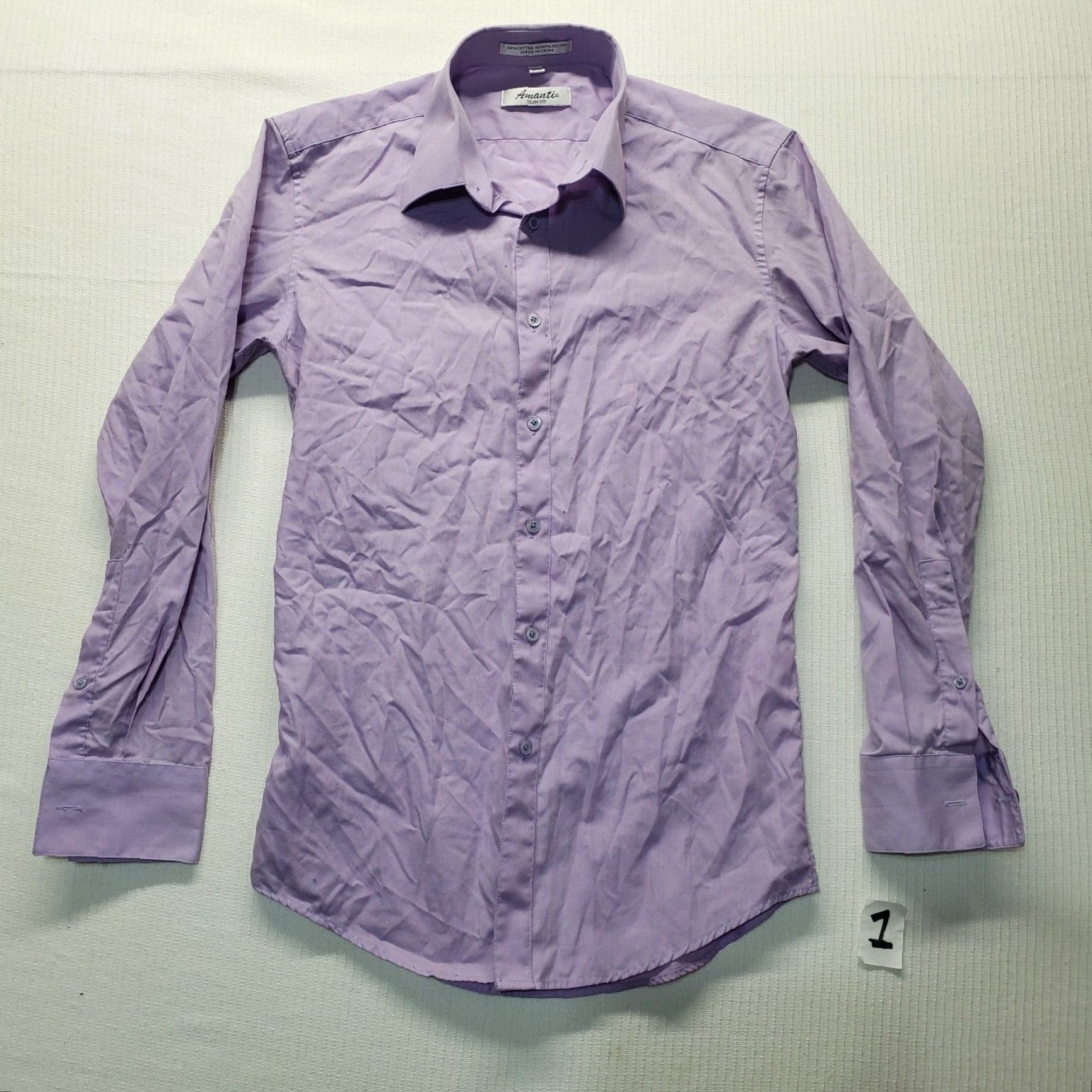 Vintage Amanti Dress Shirt Mens 14.5 32/33 Slim Button-Down Long Sleeve Solid Purple Shirt Size 36R - 2 Thumbnail