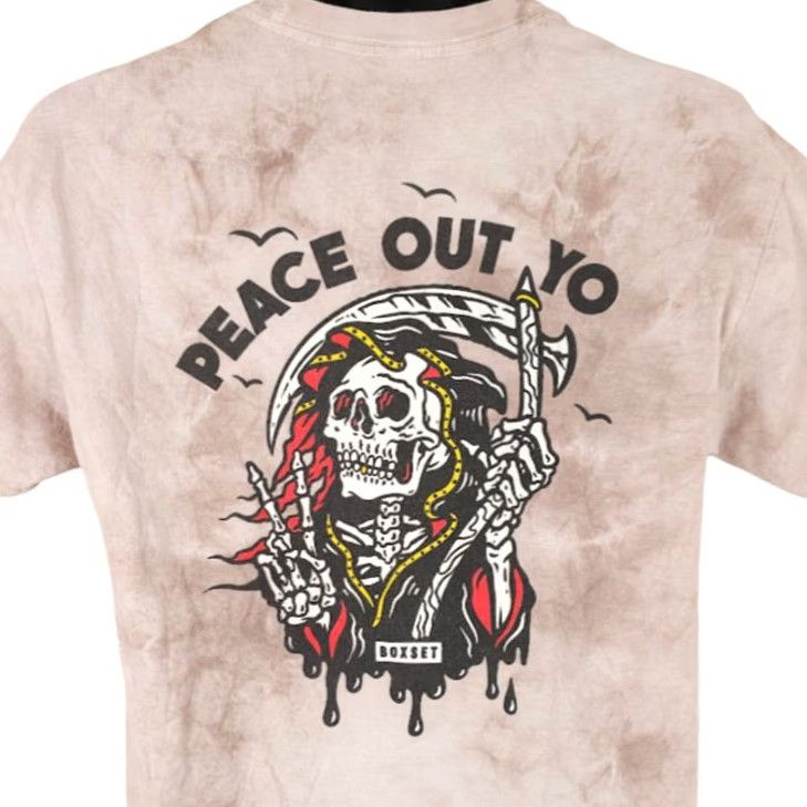 Vintage Boxset Grim Reaper T Shirt Mens Medium Beige Skeleton Peace Out Yo Skateboarding Skull Modern Crew Neck Short Sleeve 2010s Mens Size US M / EU 48-50 / 2 - 2 Thumbnail