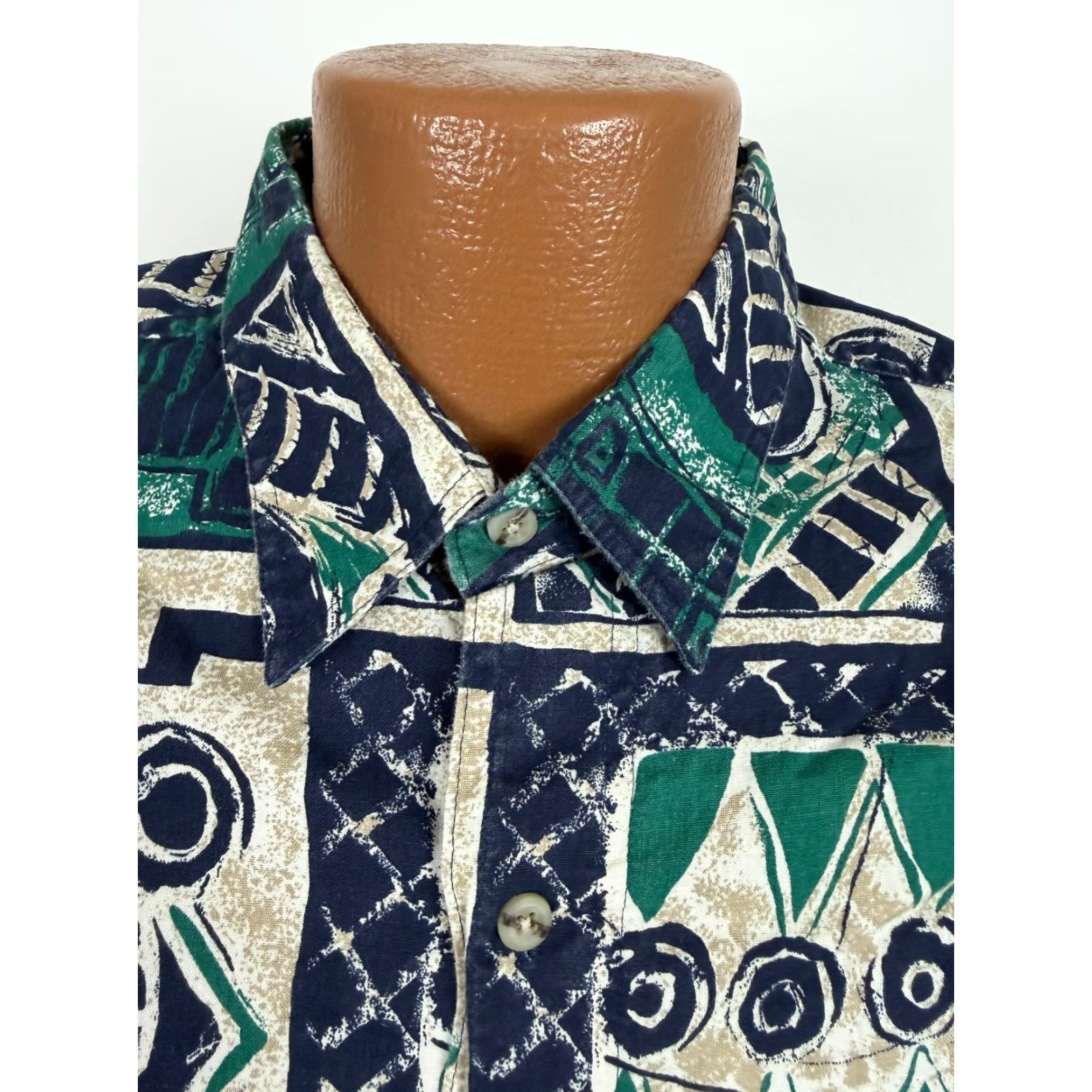Vintage VINTAGE Impact Geometric Shirt Men XL Slim Green Cotton Button-Up 80s 90s Tribal Short Sleeve Size US XL / EU 56 / 4 - 3 Thumbnail
