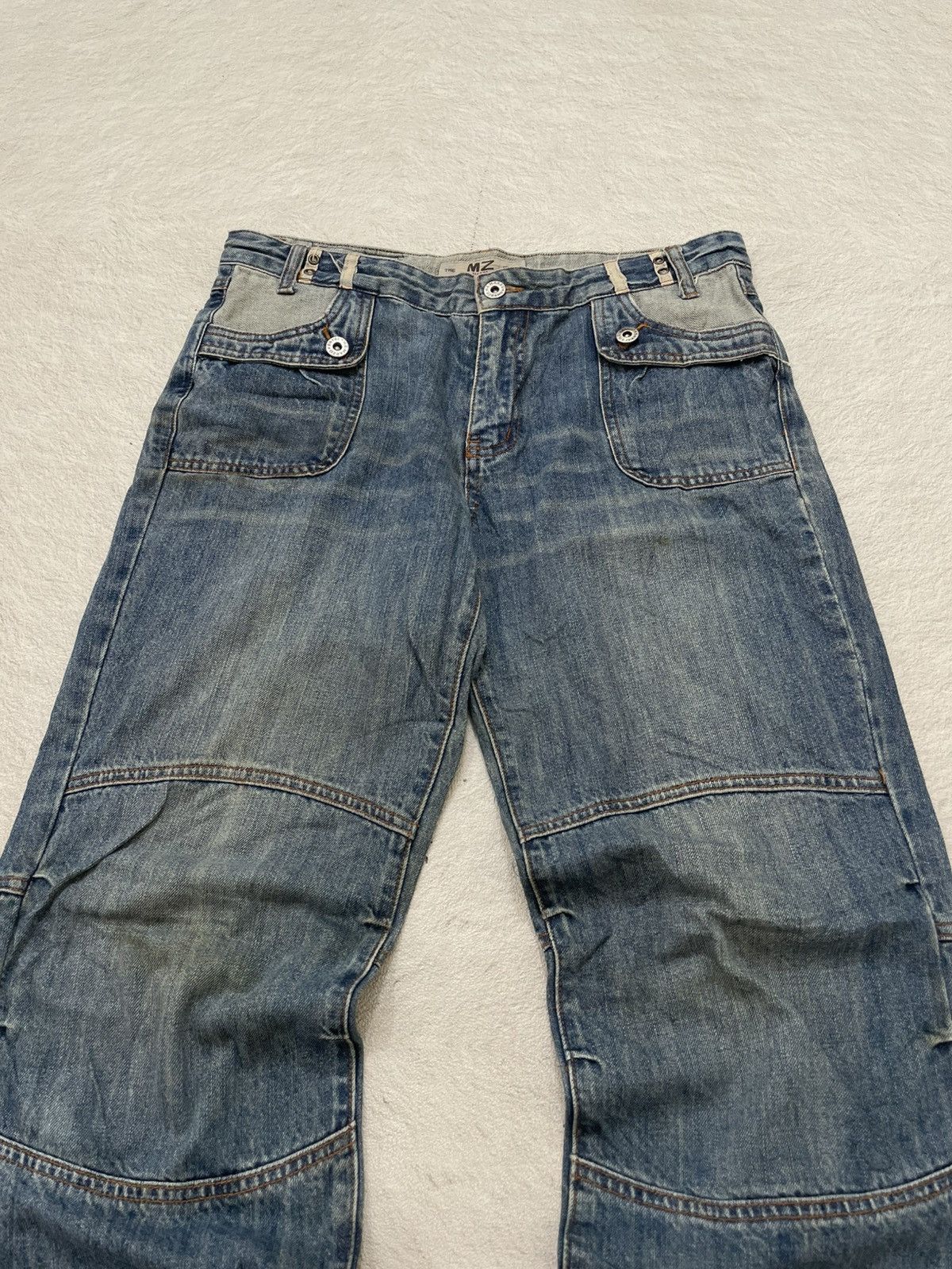 Japanese Brand 2000s Marzo Japanese Denim Dirty Washed Cargo Jeans Y2K Size US 32 / EU 48 - 2 Thumbnail