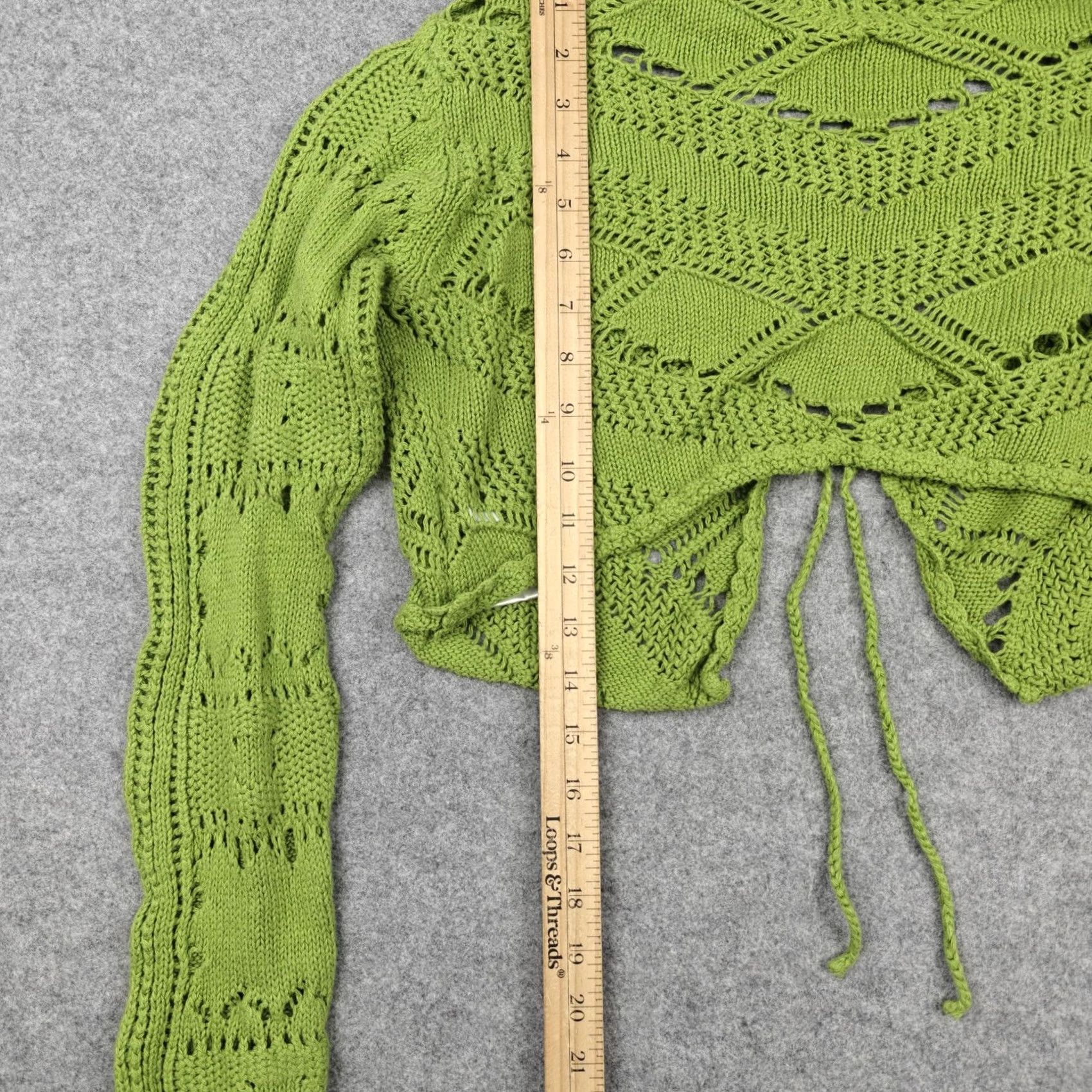 Free People Free People Sweater Shrug Womens Small Green Open Knit Tie Front Crop FP Beach Size S / US 4 / IT 40 - 7 Thumbnail