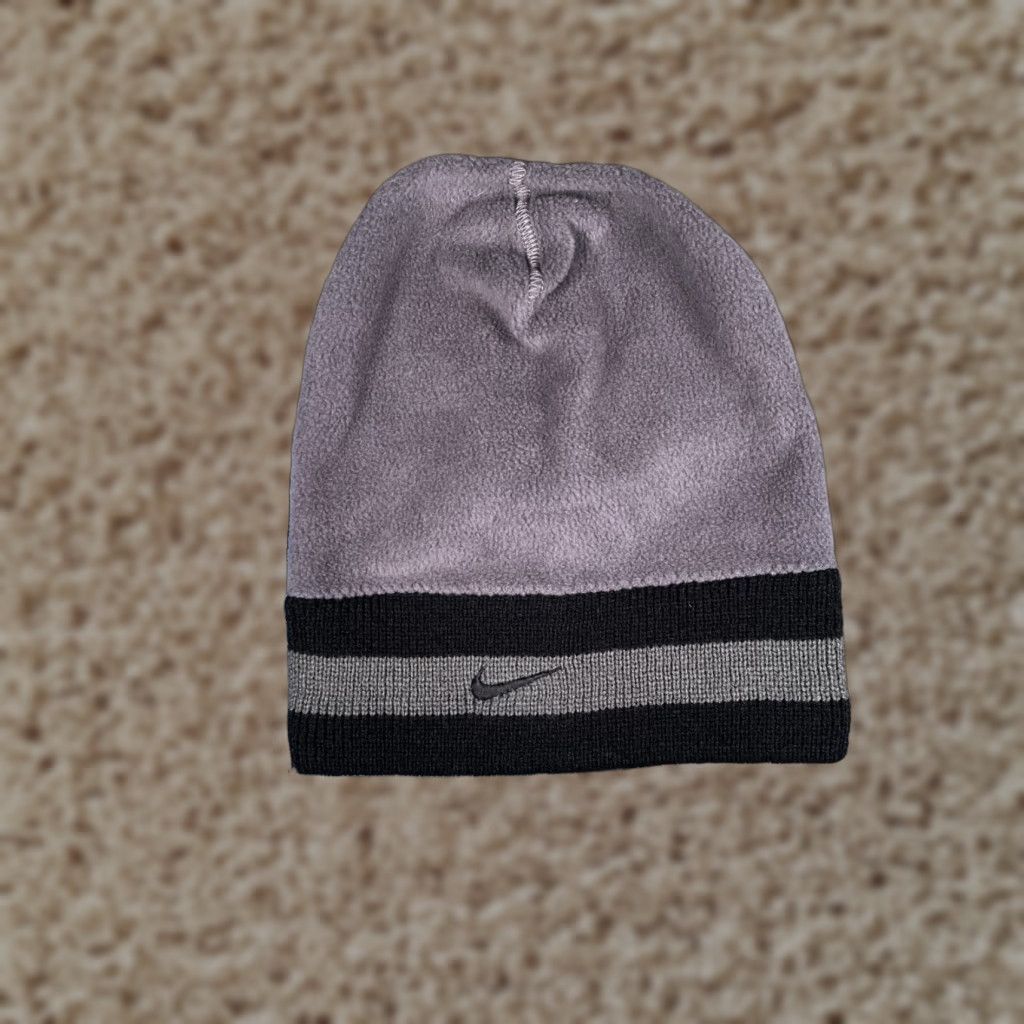 Nike Nike Beanie Toque Hat Adult One Size Gray Black Knit Polyester Acrylic Fleece Swoosh Mens Size US M / EU 48-50 / 2 - 1 Thumbnail