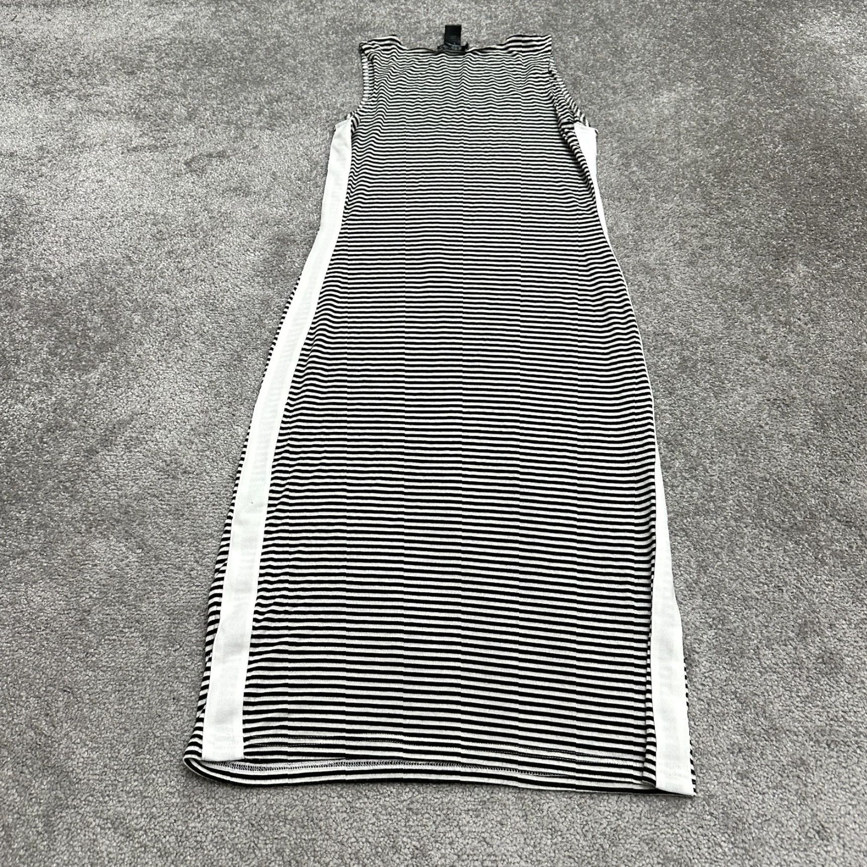 AQUA Aqua Dress Womens Large Black White Stripe Midi Bodycon Sleeveless Knit Polyester Rayon Spandex Casual 90s? (note: ensure no new info) Size L / US 10 / IT 46 - 2 Thumbnail