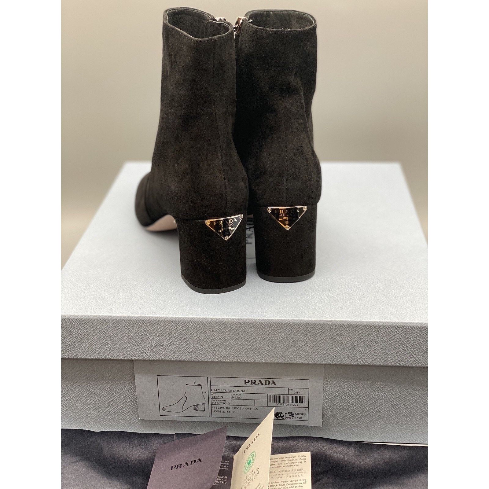 Prada Prada Suede Block-Heel Ankle Booties sz. 36 EU (6 US) Size US 6 / IT 36 - 4 Thumbnail