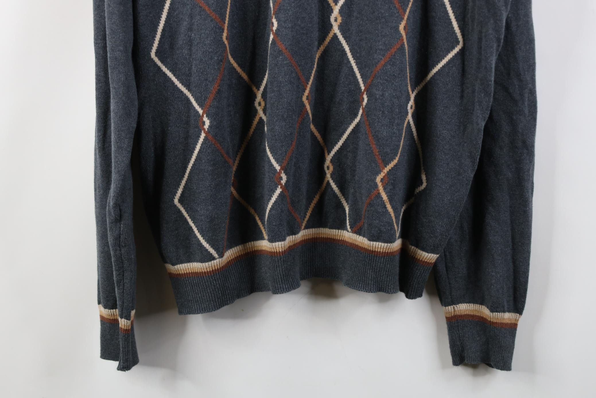 Vintage Vintage 90s Diamond Combed Cotton Knit Golf Sweater Gray Size US M / EU 48-50 / 2 - 3 Thumbnail