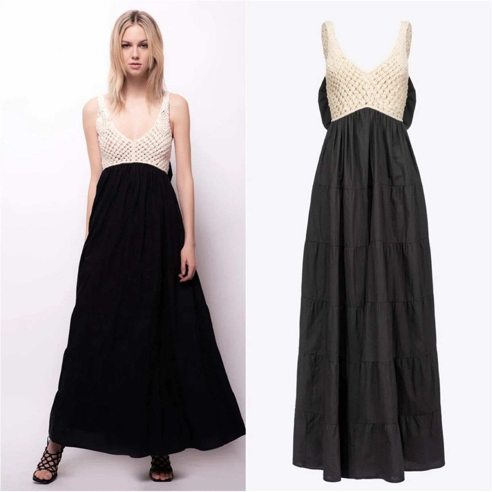 Pinko NWT Pinko Roncadello Long Maxi Dress V-Neck Crochet 40 S 4 Size S / US 4 / IT 40 - 1 Thumbnail
