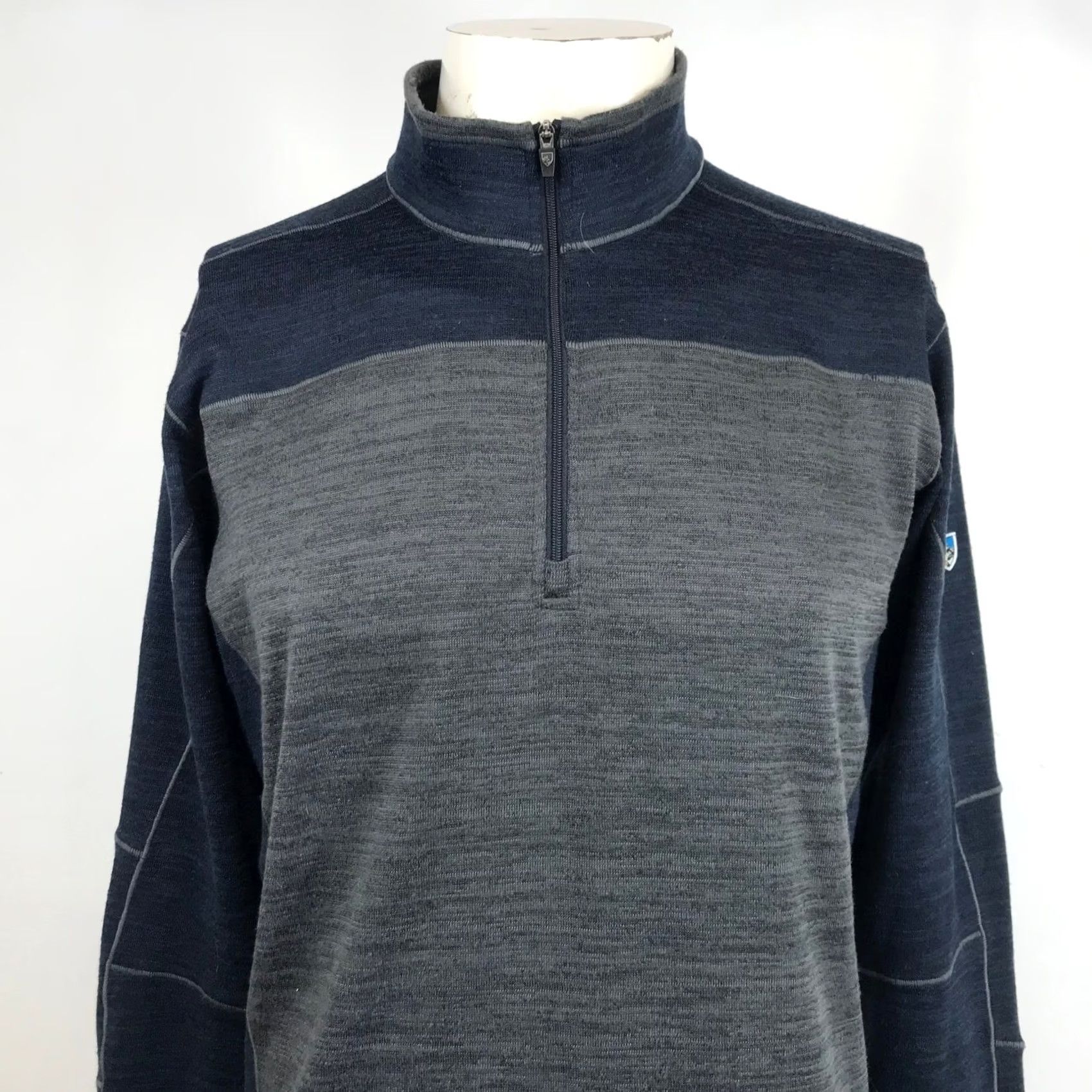 Vintage Kuhl Mens Quarter Zip Fleece Pullover Navy Grey Heathered Mock Neck Medium Size US M / EU 48-50 / 2 - 2 Thumbnail