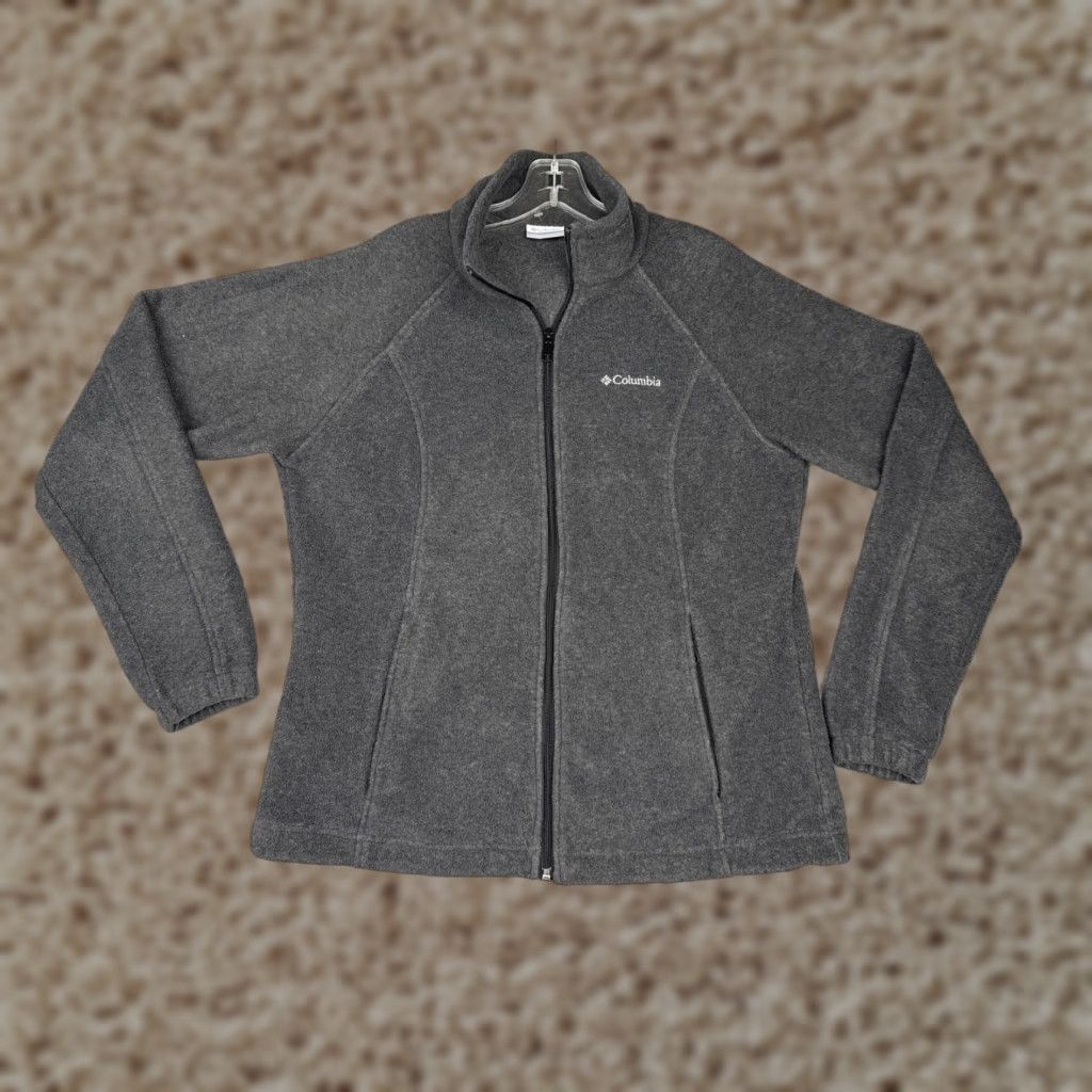 Vintage Columbia Jacket Womens Large Gray Full Zip Fleece Pockets Mock Neck Polyester Outdoor Casual Size L / US 10 / IT 46 - 1 Thumbnail