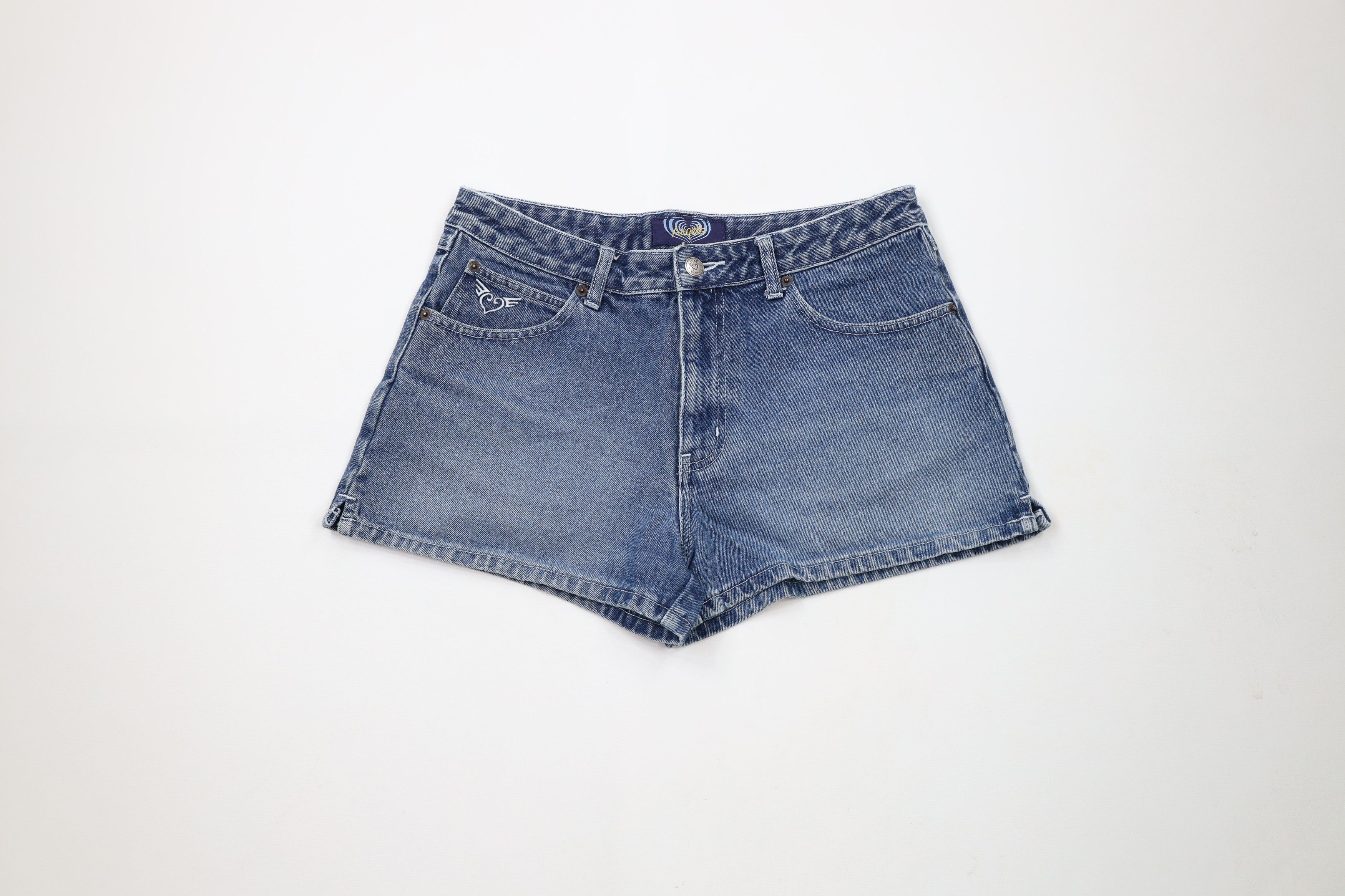 Vintage Vintage 90s Y2K Babydoll Heart Denim Jean Shorts Blue Cotton Size 32" / US 10 / IT 46 - 1 Thumbnail