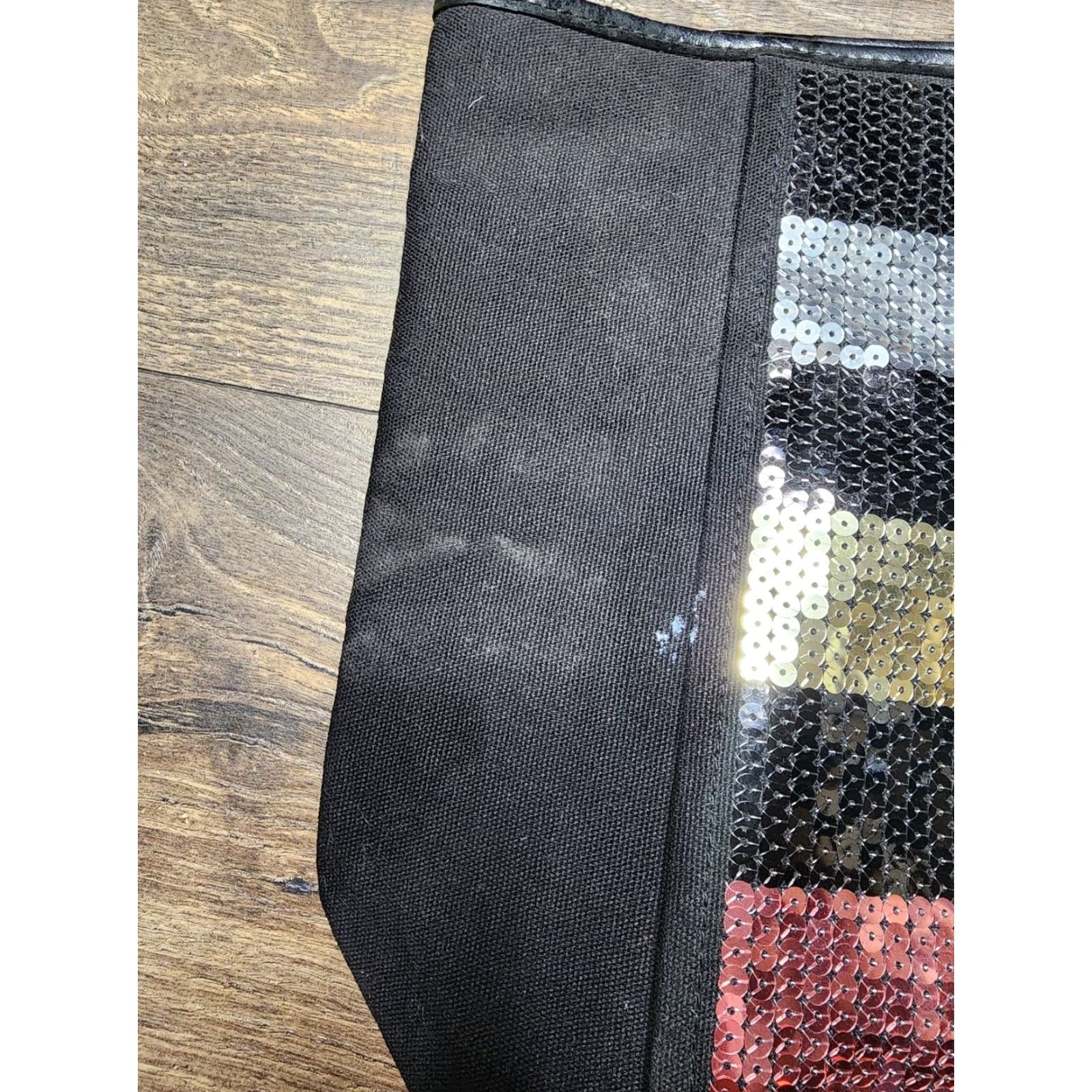 Victoria's Secret Victoria’s Secret Black Striped Sequin Tote Bag Women Canvas Tote Sequin Striped Victoria Secret B38 Black Tote Bag Size ONE SIZE - 4 Thumbnail