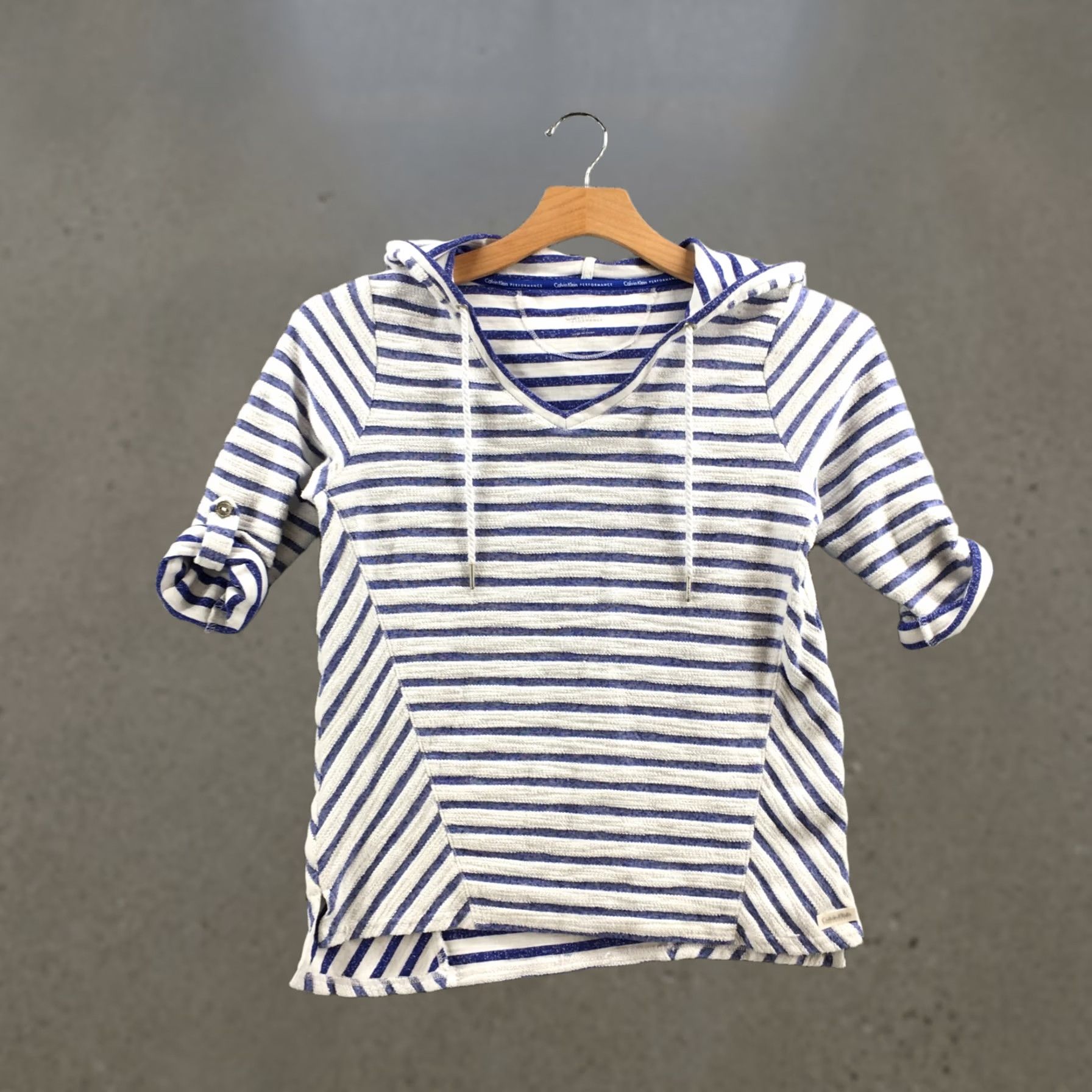 Calvin Klein Calvin Klein Sweater Womens M Blue Striped Hooded 3/4 Sleeve Pullover Casual Size M / US 6-8 / IT 42-44 - 1 Thumbnail