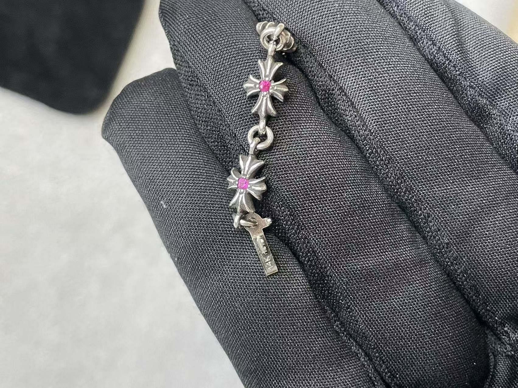 Chrome Hearts Chrome Hearts Tiny E Silver Pink Diamonds Cross Bracelet Size ONE SIZE - 5 Thumbnail