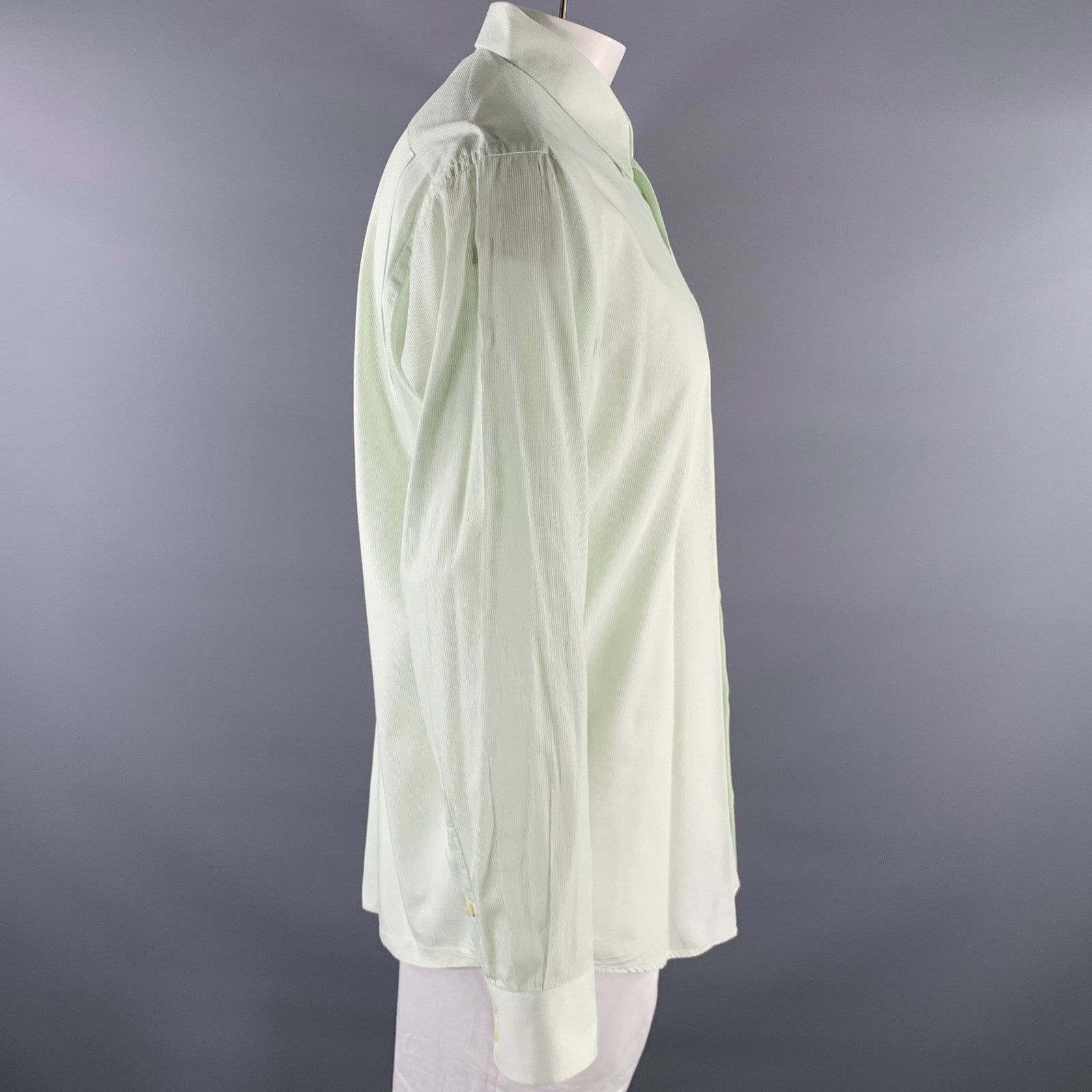 Burberry BURBERRY XL Green Mint Stripe Cotton Pointed Collar Shirt Size US XL / EU 56 / 4 - 3 Thumbnail