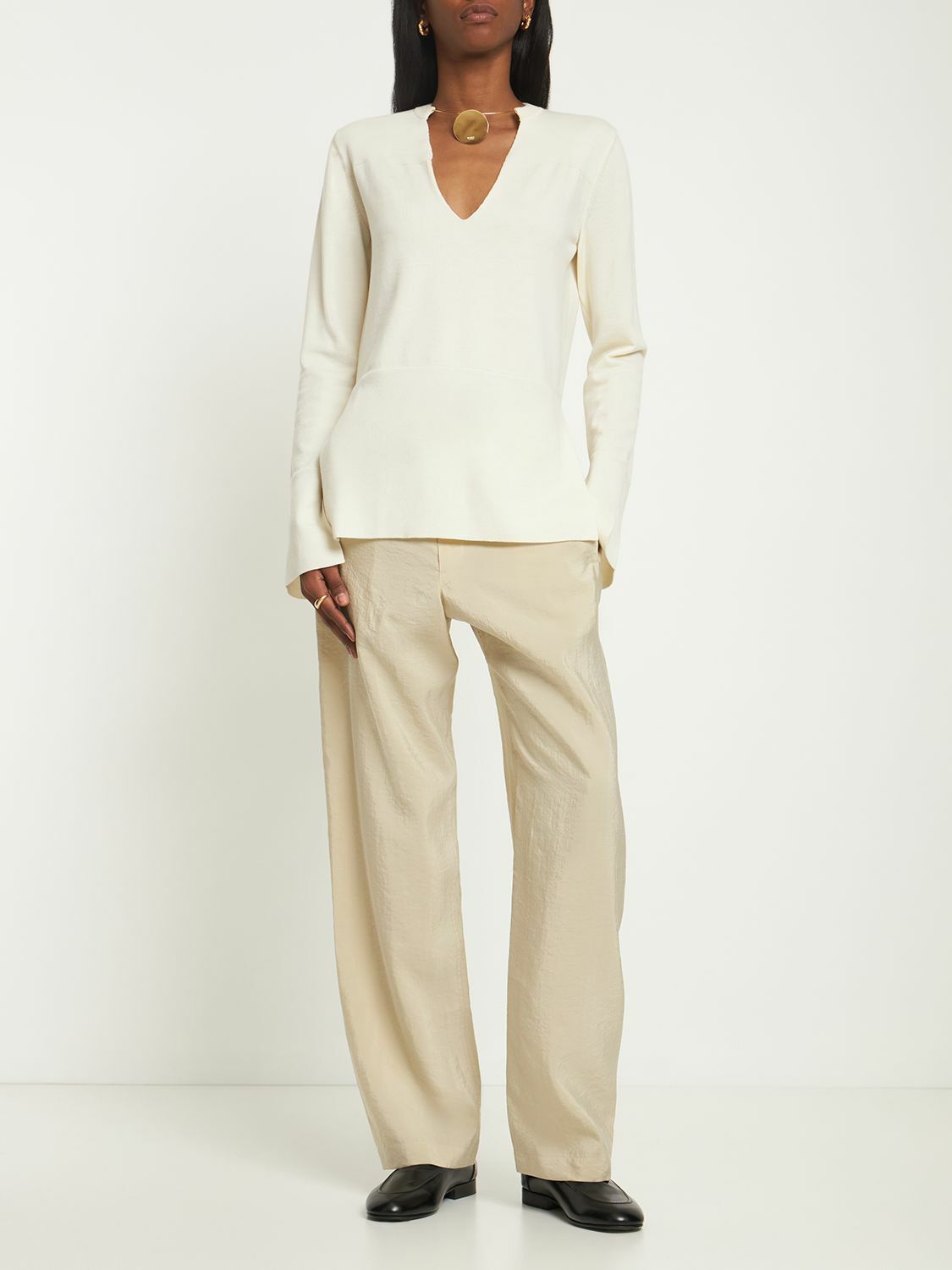 Jil Sander o1y1025 V-Neck Sweater in Ivory Size XS / US 0-2 / IT 36-38 - 4 Thumbnail