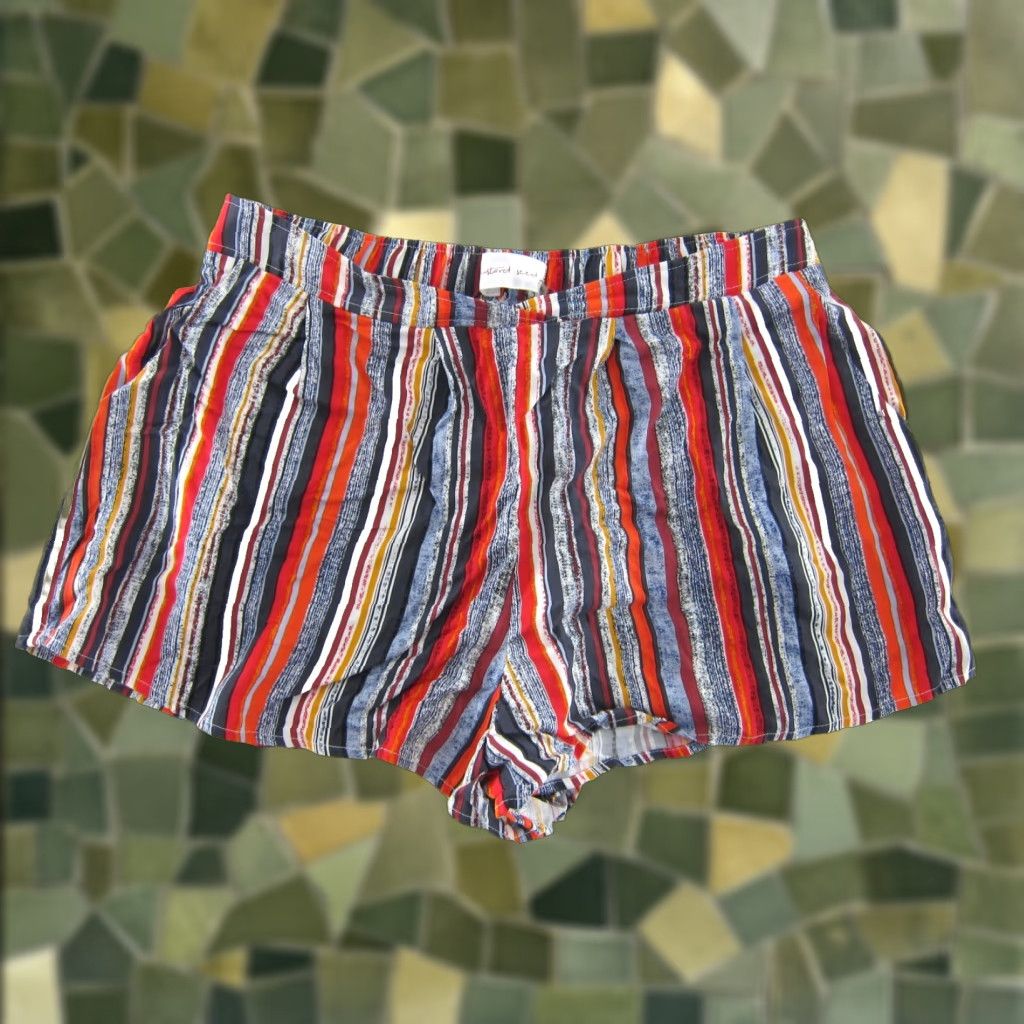 Vintage VINTAGE Mustard Seed Chino Shorts L Womens 30" waist 2.5" inseam Pocket Striped Rayon Gray Orange Red NWT Size 36" / US 14 / IT 50 - 1 Thumbnail