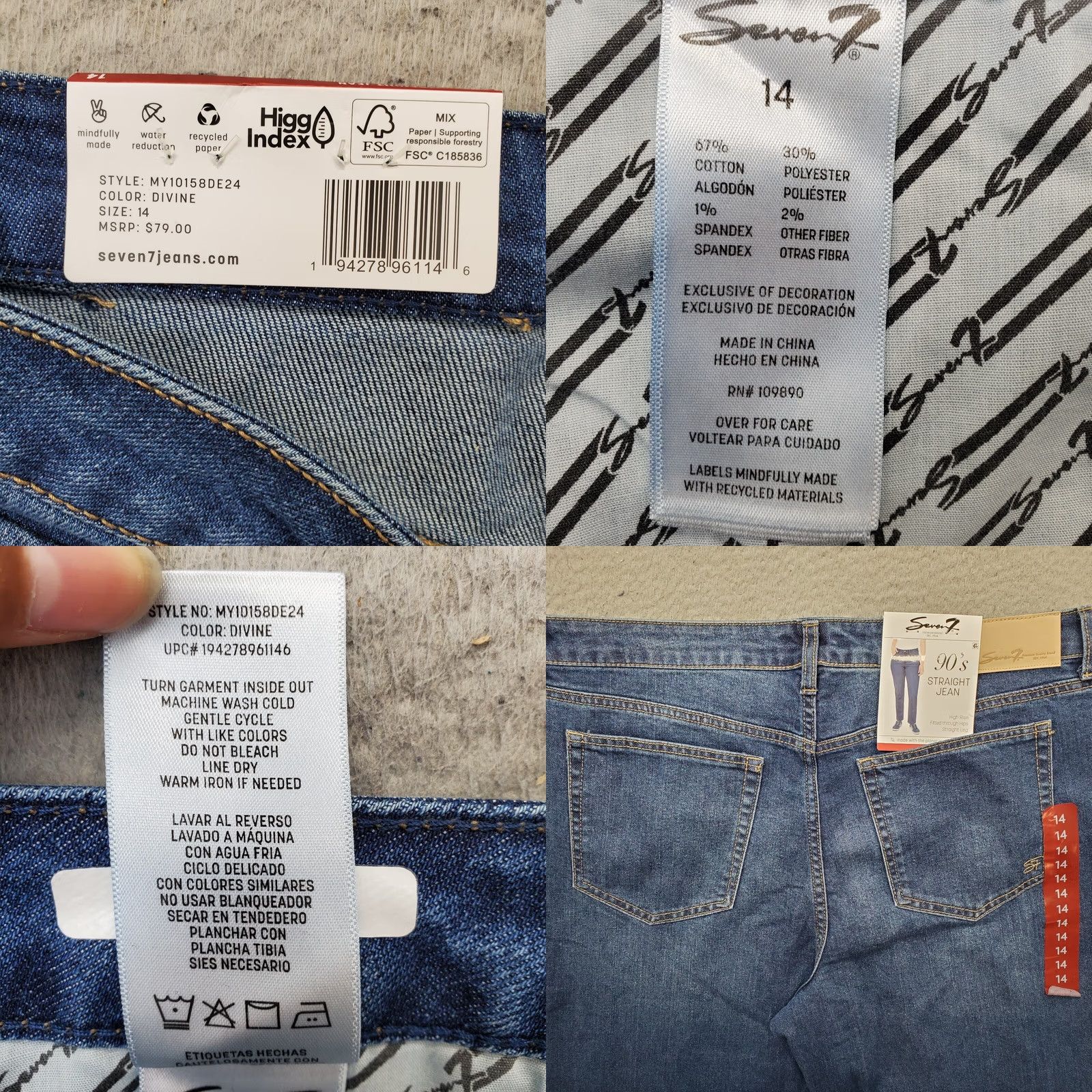 Vintage Seven7 Jeans Womens 14 Blue Denim Stretch High Rise Straight Jeans Size 36" / US 14 / IT 50 - 8 Thumbnail