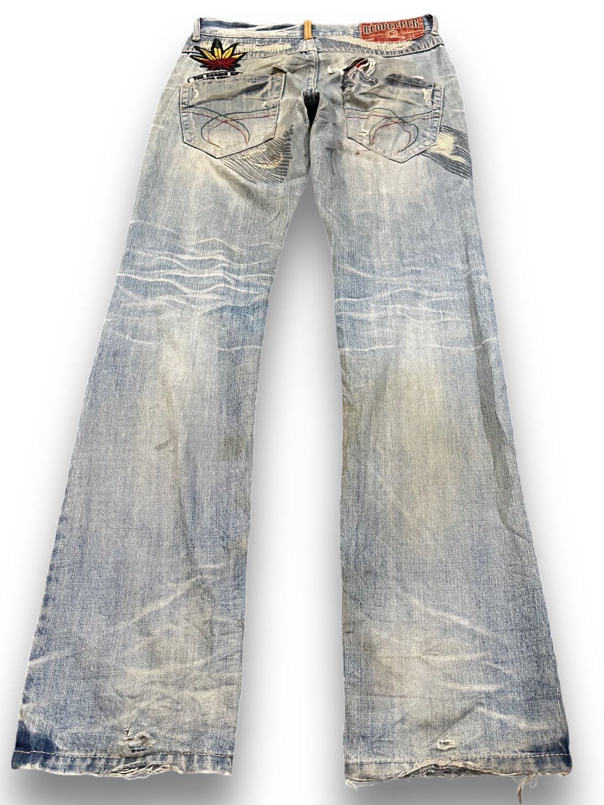 Ed Hardy × Le Grande Bleu (L.G.B.) Vintage Red Pepper Patches Distressed Denim Size US 32 / EU 48 - 7 Thumbnail
