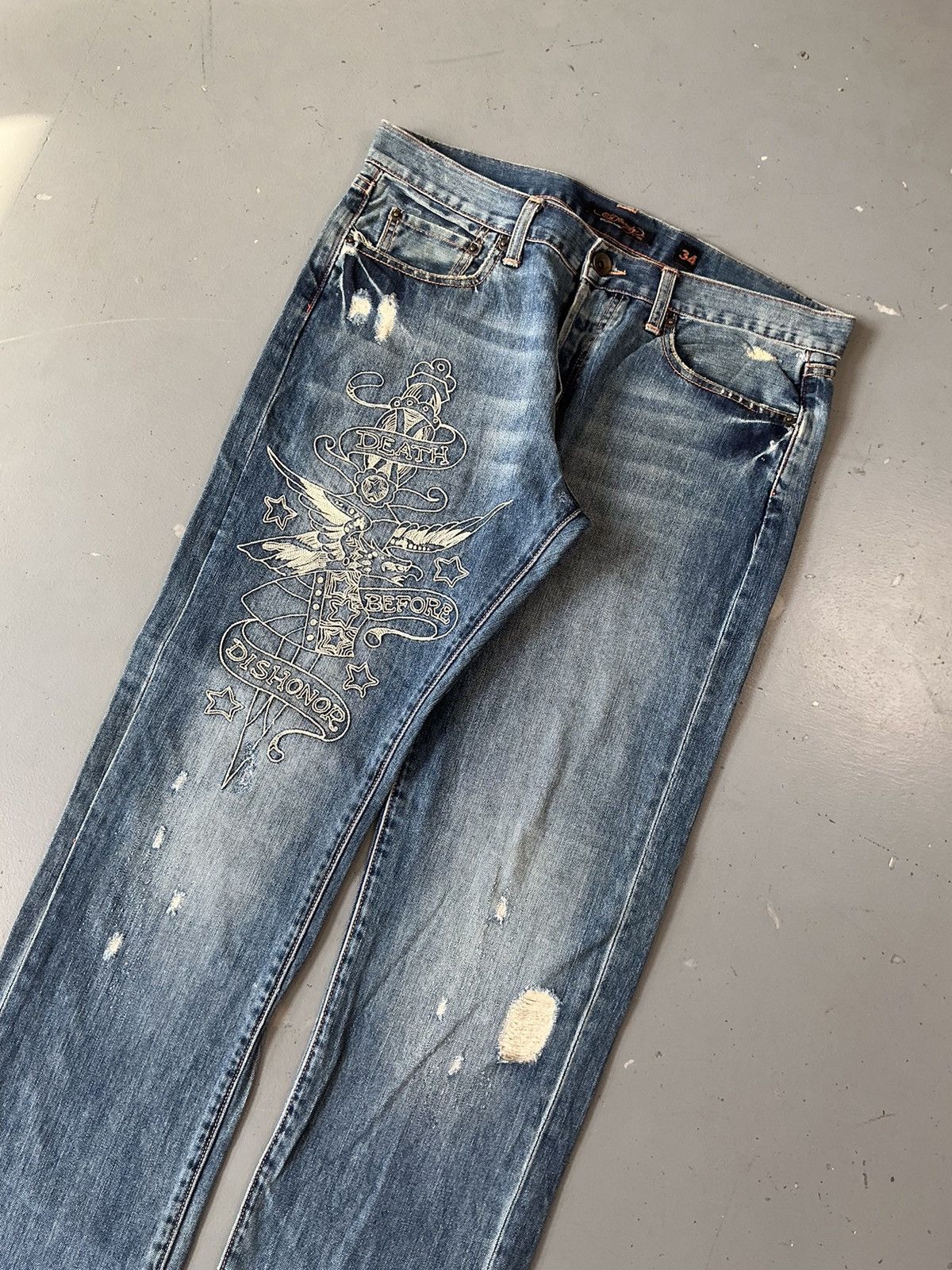 Ed Hardy × Vintage Vintage Edhardy SpellOut printed denim Size US 34 / EU 50 - 4 Thumbnail