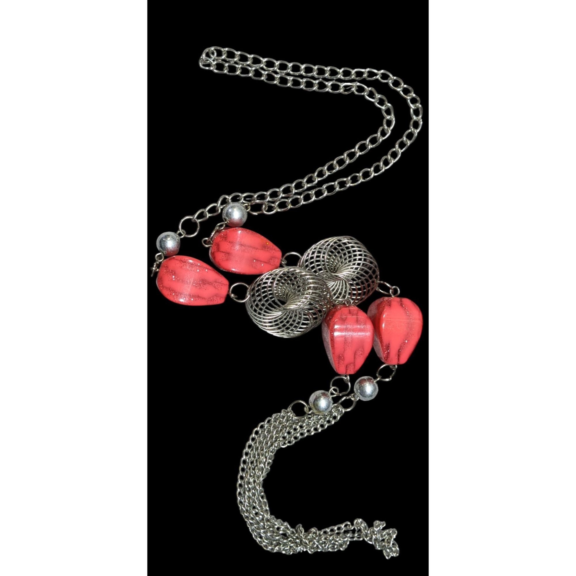 Other Funky Red Glitter Beaded Station Necklace With Silver Tone C Size ONE SIZE - 1 Thumbnail
