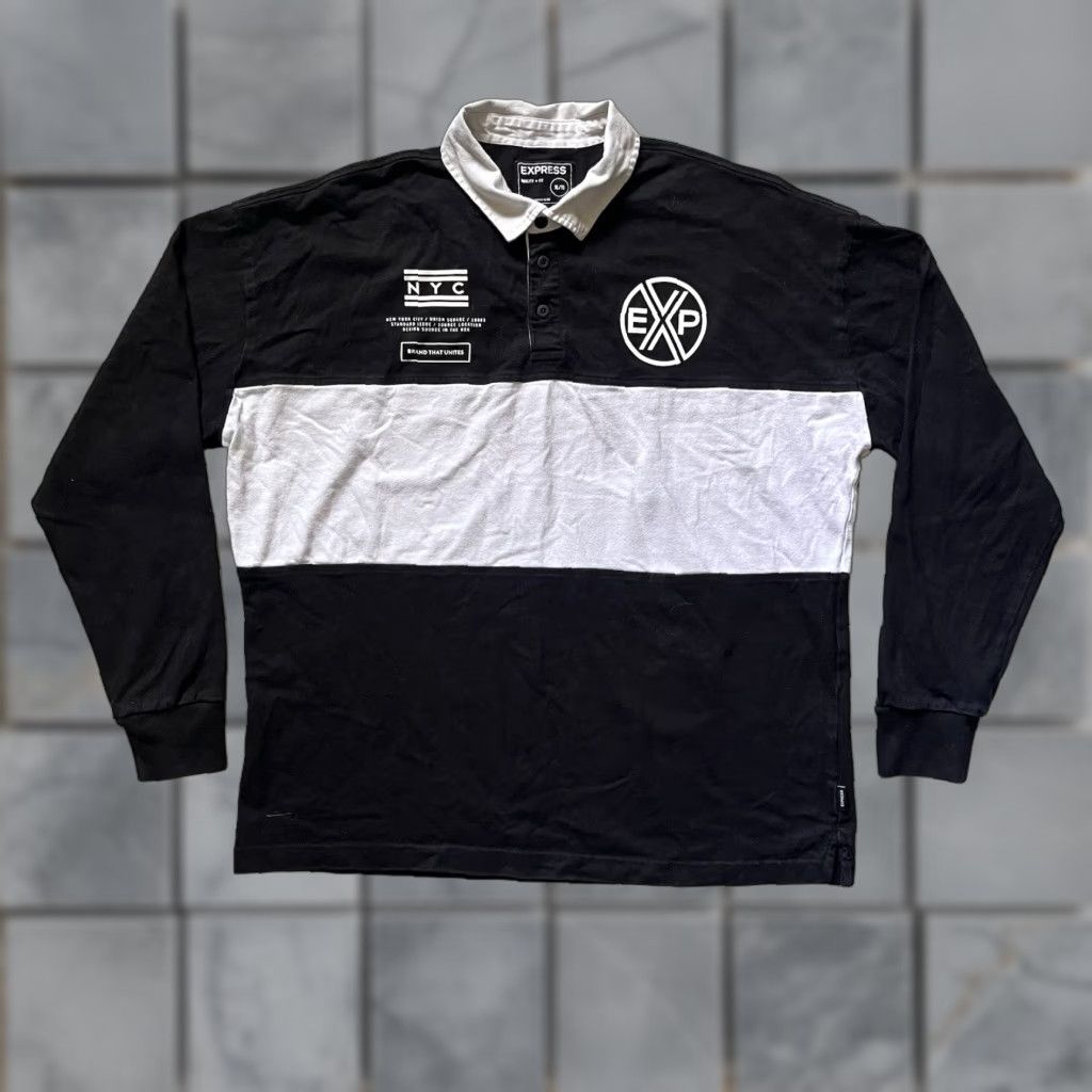 Express Express Polo Shirt XL Black Mens Embroidered Cotton Striped 6-7-1-5743 Polo Shirt Size US XL / EU 56 / 4 - 1 Thumbnail