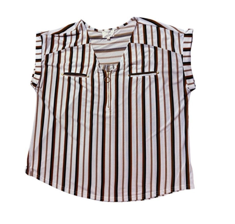 Other Flower & Feather Striped Zip-Front Blouse – Size 1X Size XXL / US 16-18 / IT 52-54 - 1 Thumbnail