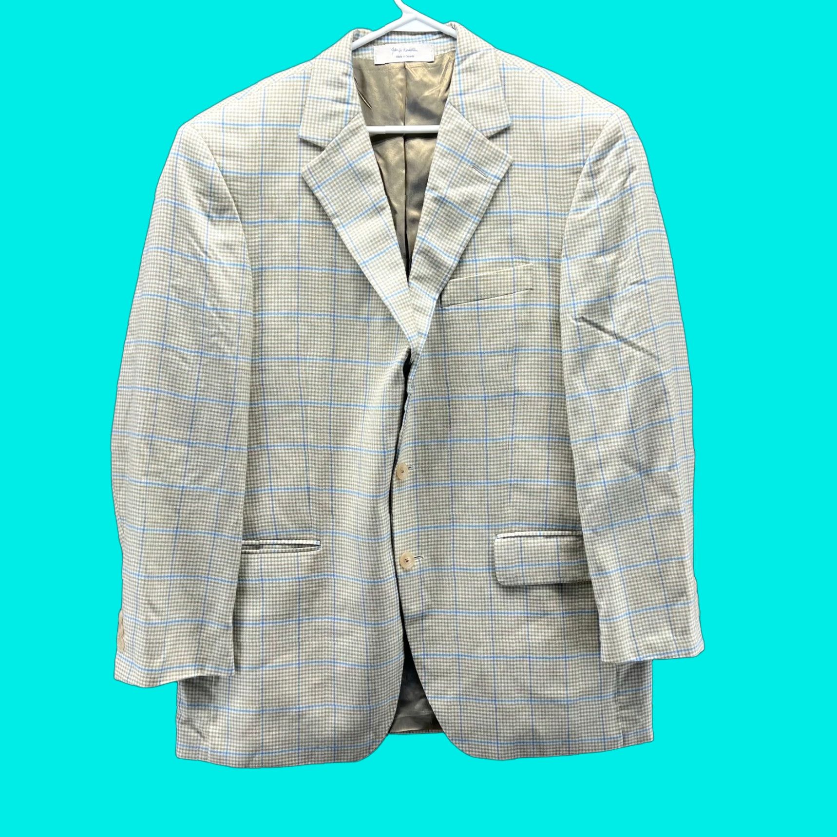 Nordstrom John W. Nordstrom Sport Coat Mens 42R Beige Blue Plaid Silk Cashmere Jacket Size US XS / EU 42 / 0 - 1 Thumbnail