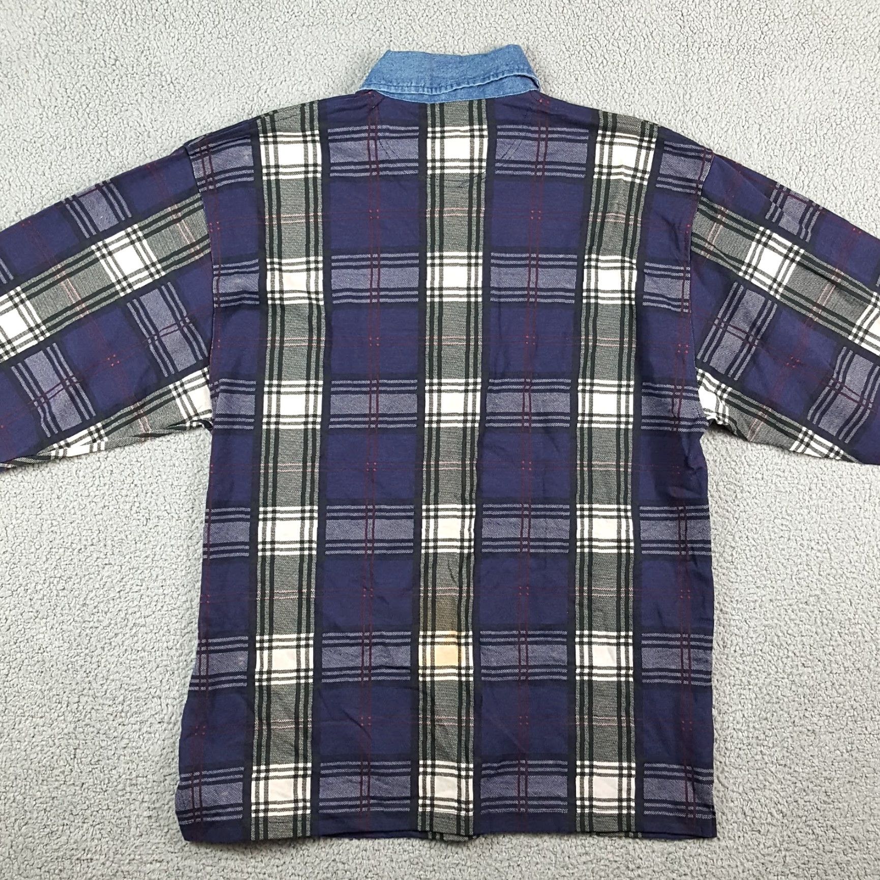 Vintage VINTAGE MunsingWear Polo Shirt Men Large Blue Plaid 90s Casual Work Thick Cotton Size 42R - 5 Thumbnail