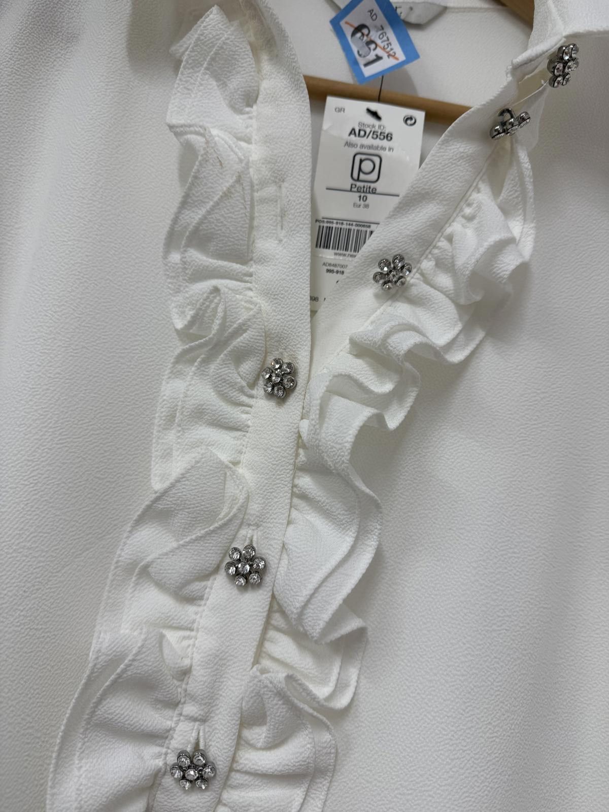 NEXT White Ruffle Detail Long Sleeve Blouse Size 10 Size M / US 6-8 / IT 42-44 - 3 Thumbnail