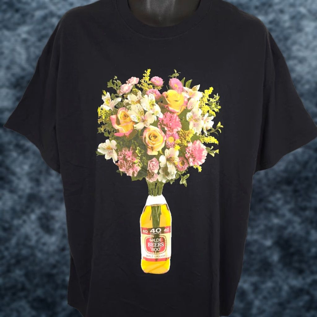 Vintage Beers Beer T Shirt Mens XL Black 40 Oz Olde English E 800 Flowers Bouquet Made In USA Size US XL / EU 56 / 4 - 1 Thumbnail
