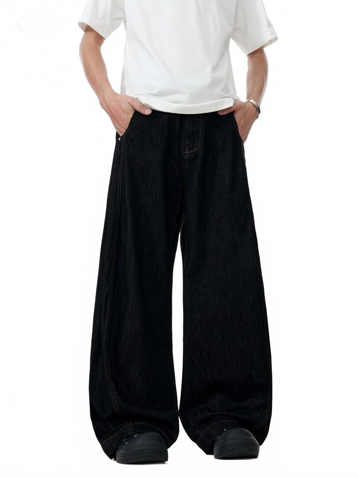 Japanese Brand Black Wide Leg Denim Jeans, Baggy Loose Fit Jeans Size US 32 / EU 48 - 3 Thumbnail