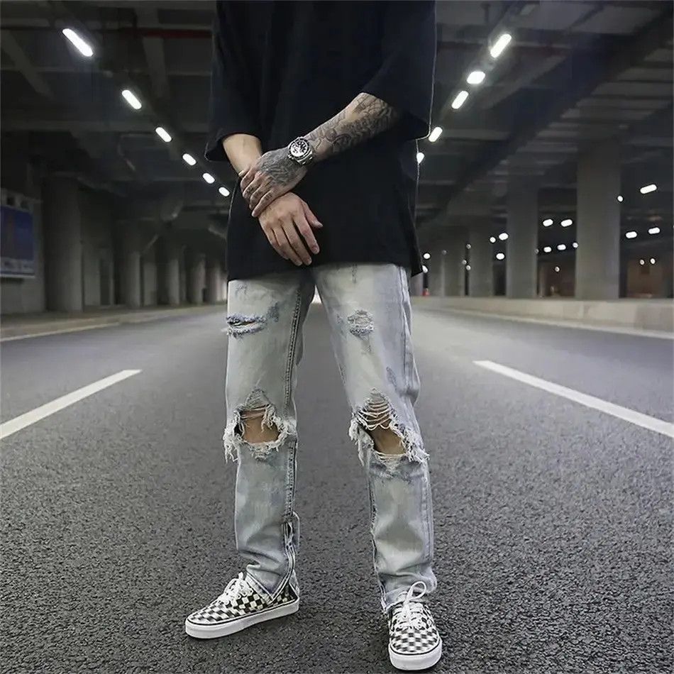 Japanese Brand Streetwear Fashion Black Ripped Jeans Men Skinny Slim Fit Size US 32 / EU 48 - 2 Thumbnail