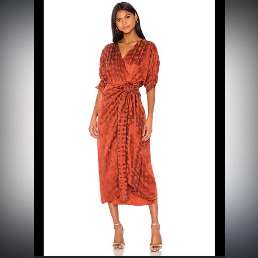 Callaway Revolve CALLAHAN Sami Rust Satin Tie Waist Midi Dress sz XS Size XS / US 0-2 / IT 36-38 - 8 Thumbnail