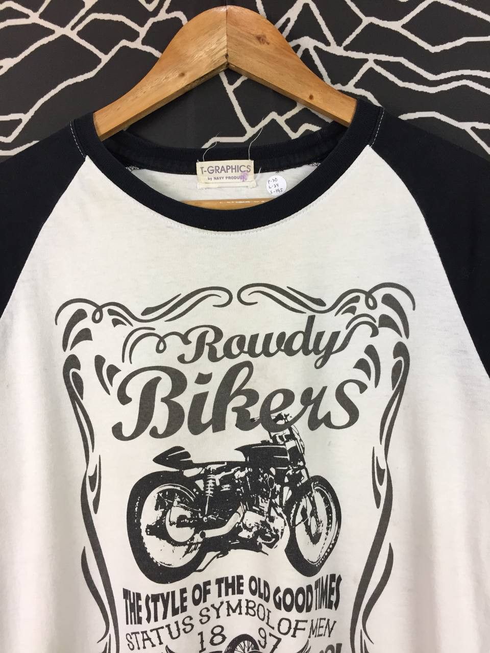 Vintage T-Graphics By Navy Produce Rowdy Bikers MC Raglan Tee Size US M / EU 48-50 / 2 - 3 Thumbnail