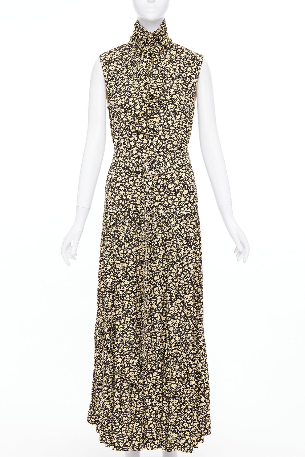 Celine OLD CELINE Phoebe Philo 2016 Runway yellow black floral high neck midi dress FR36 S Size S / US 4 / IT 40 - 1 Thumbnail