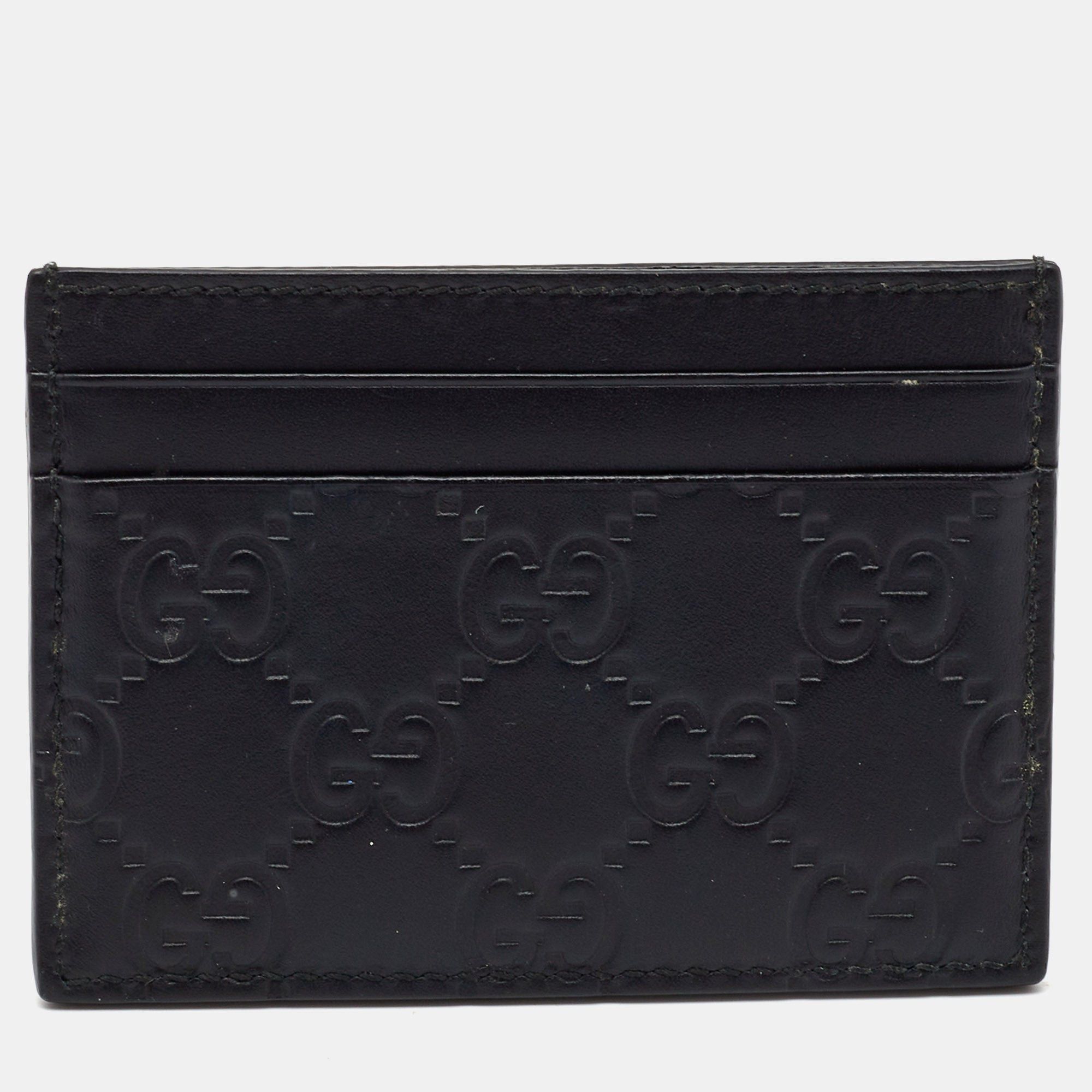 image of Gucci Black Ssima Leather Card Holder, Women's