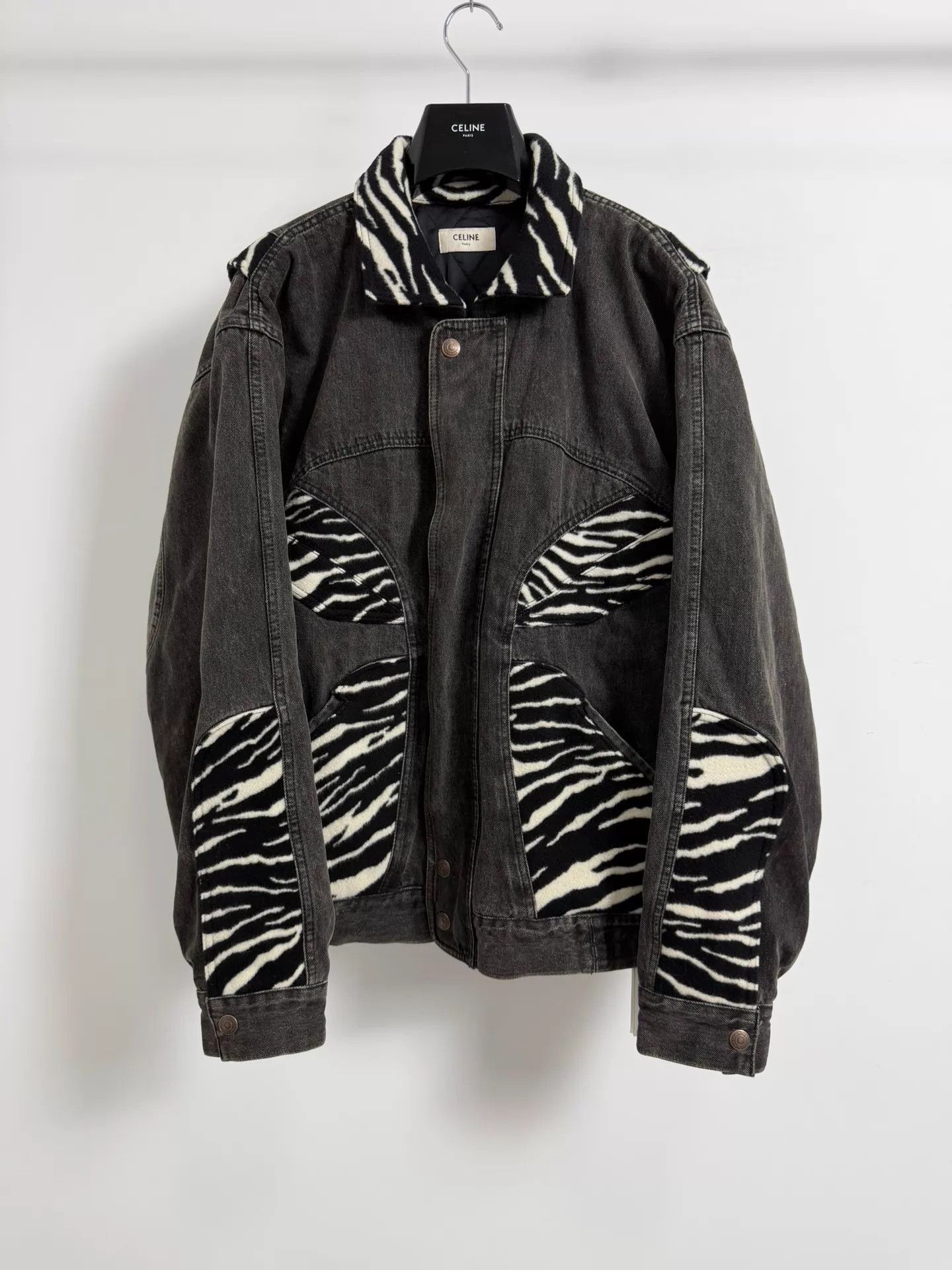 Gray Denim Jacket with Zebra Print Accents